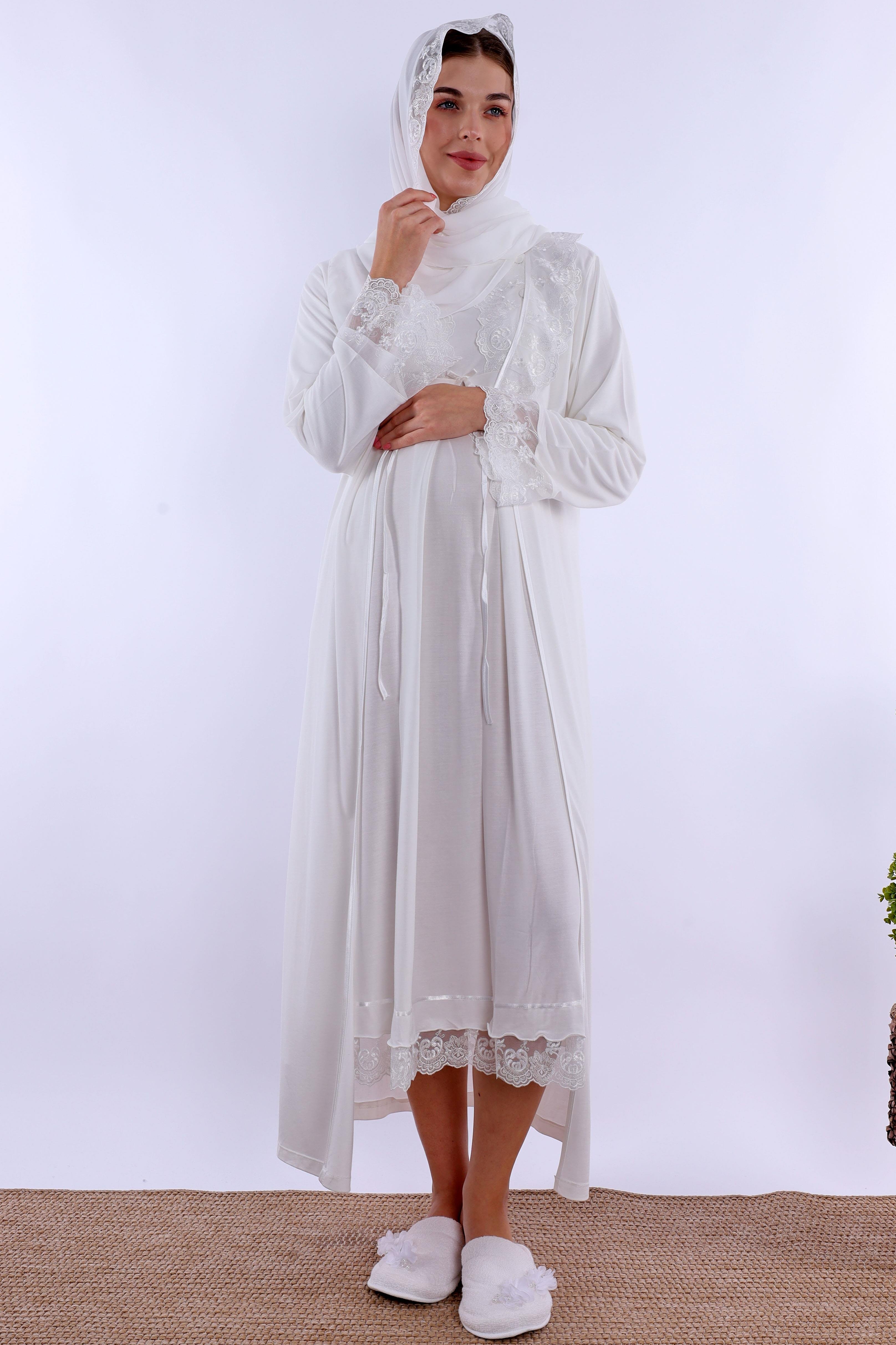 2T30462 Ekru Tesettürlü Hamile Lohusa Set