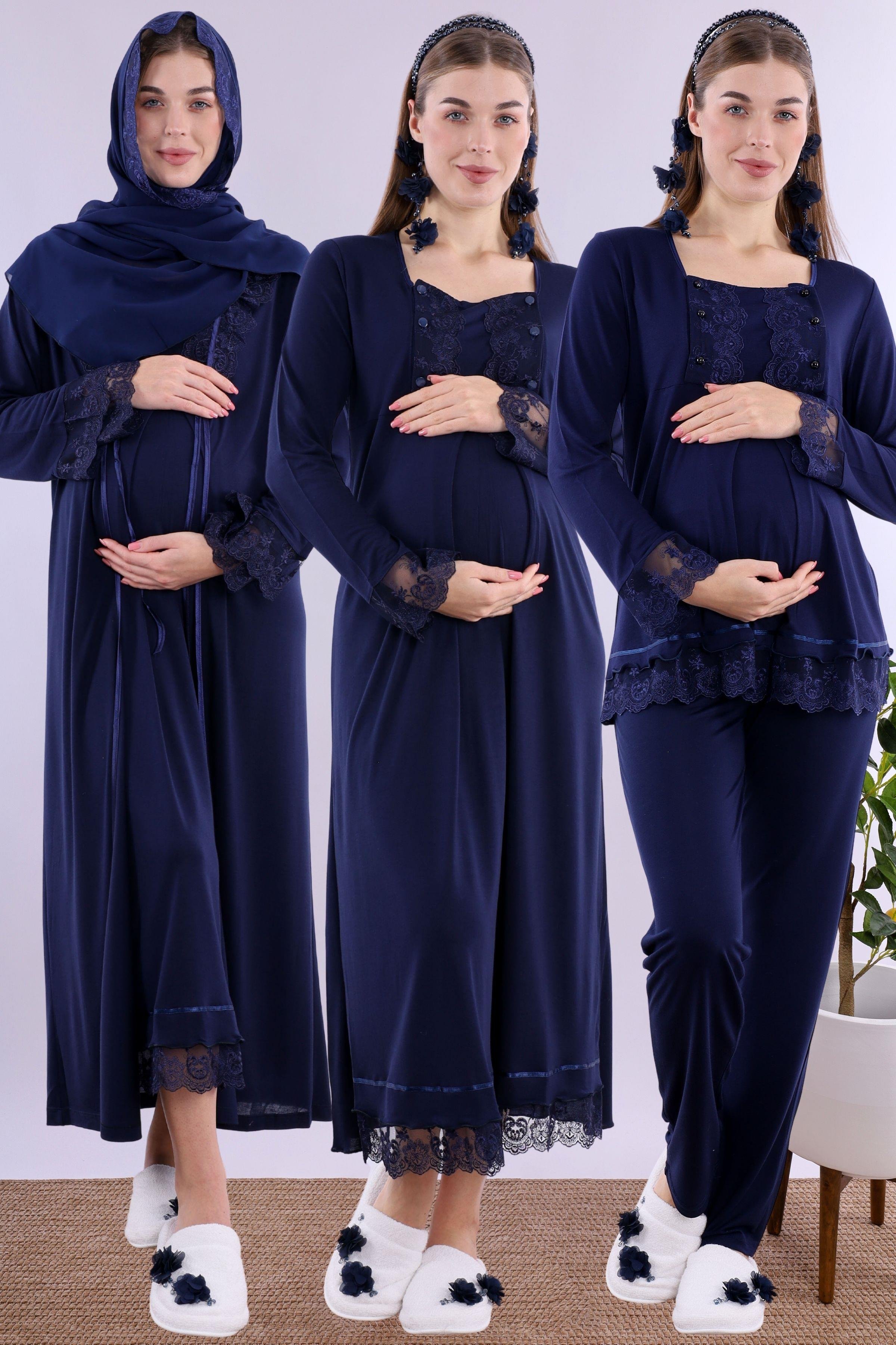 2T30462 Lacivert Tesettürlü Hamile Lohusa Set