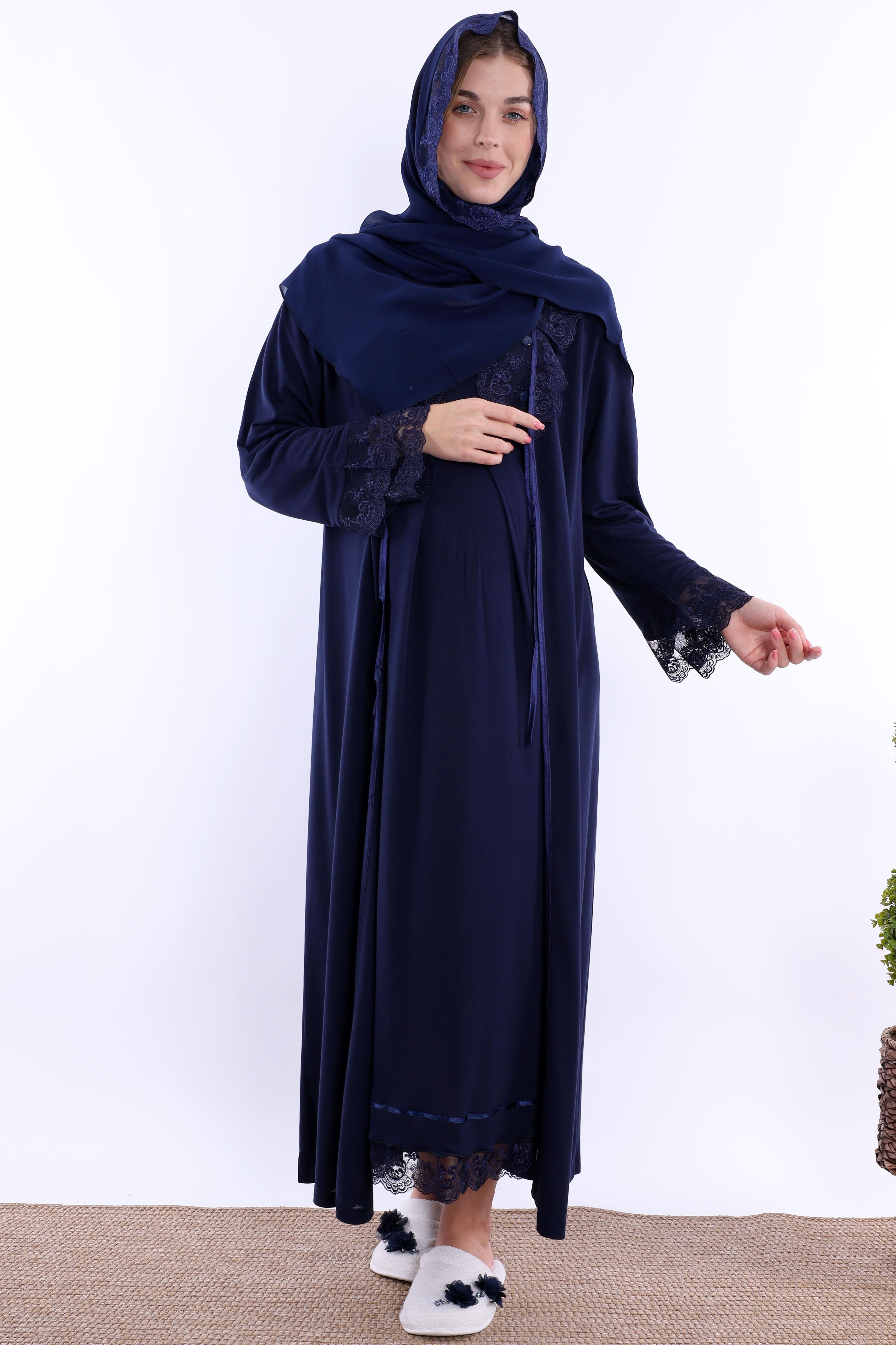 2T30462 Lacivert Tesettürlü Hamile Lohusa Set