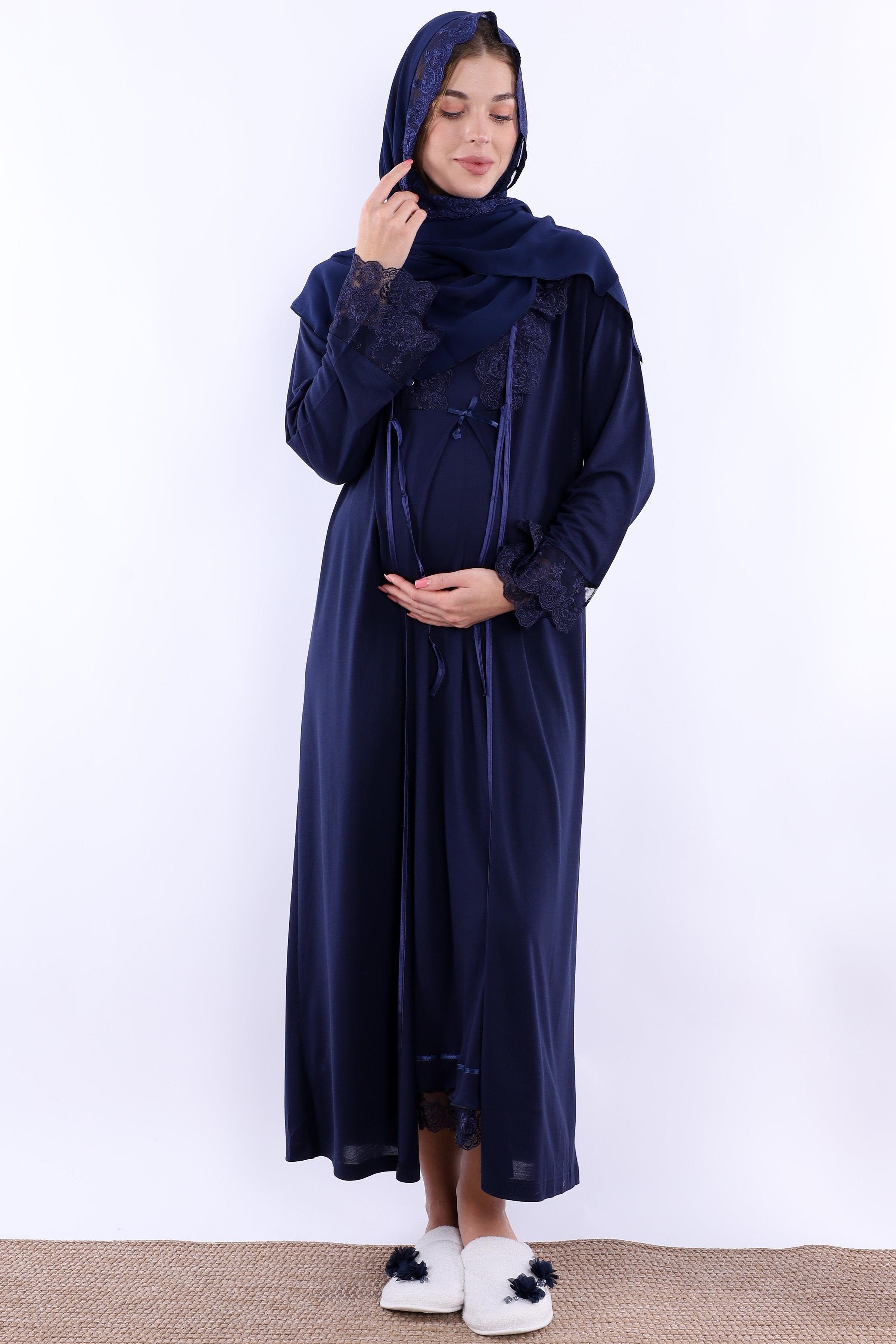 2T30462 Lacivert Tesettürlü Hamile Lohusa Set