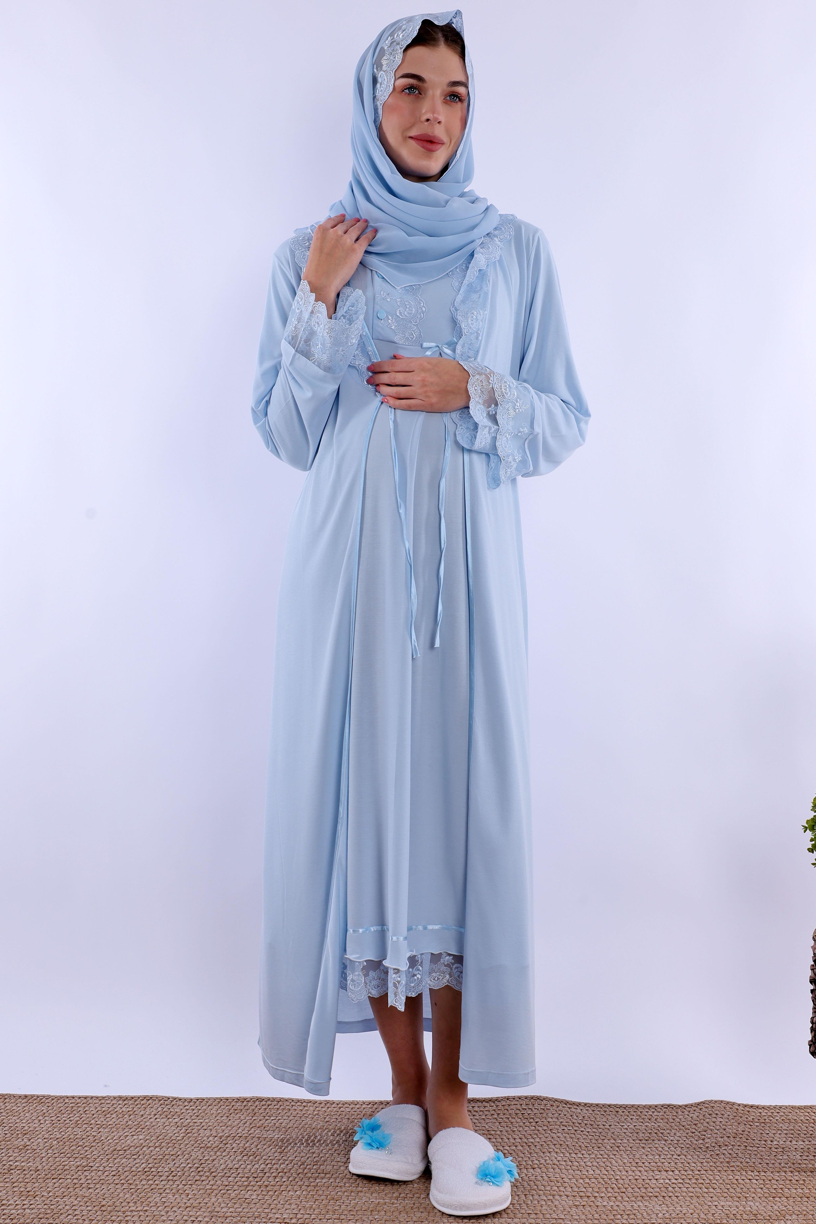 2T30462 Mavi Tesettürlü Hamile Lohusa Set