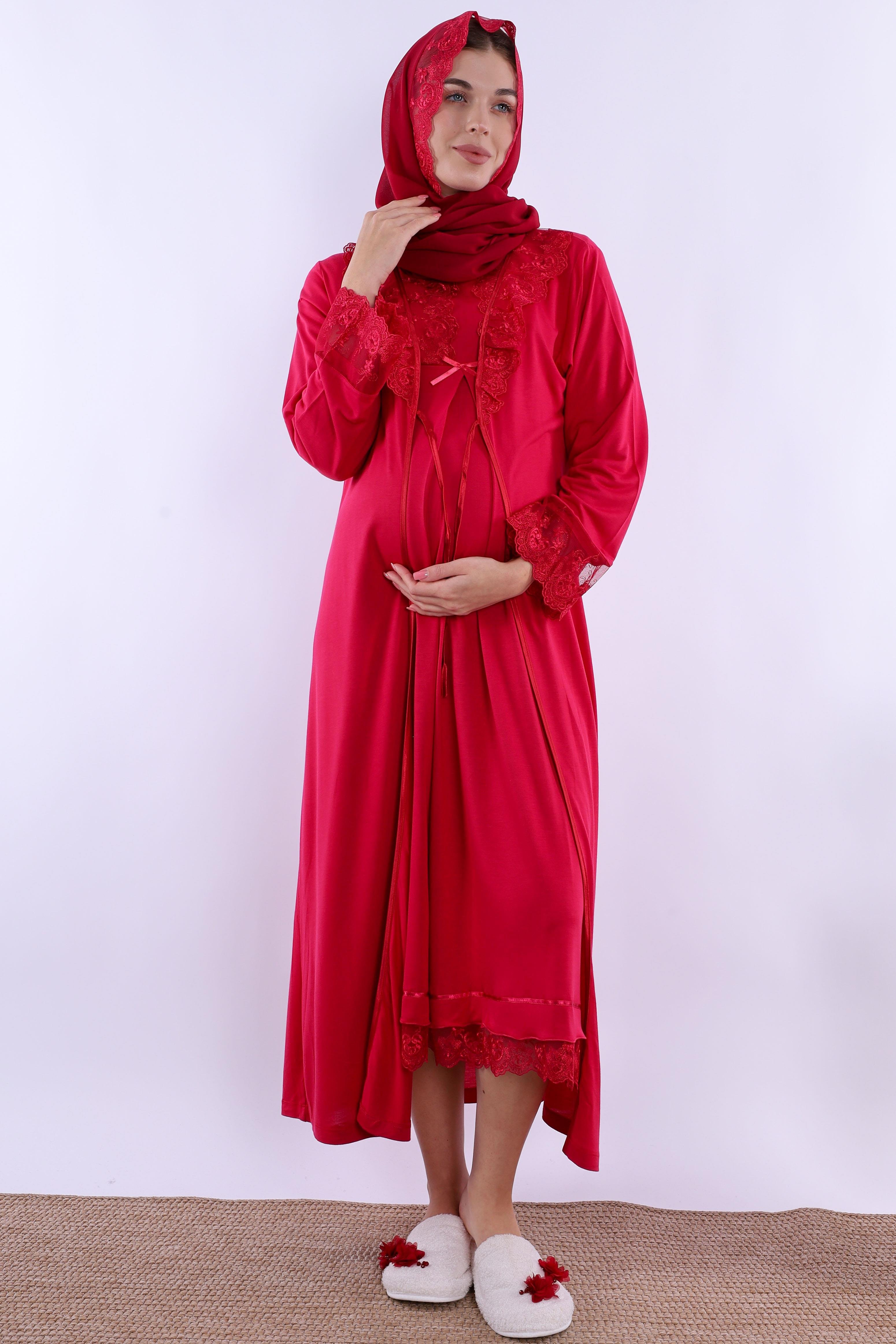 2T30462 Vişne Tesettürlü Hamile Lohusa Set