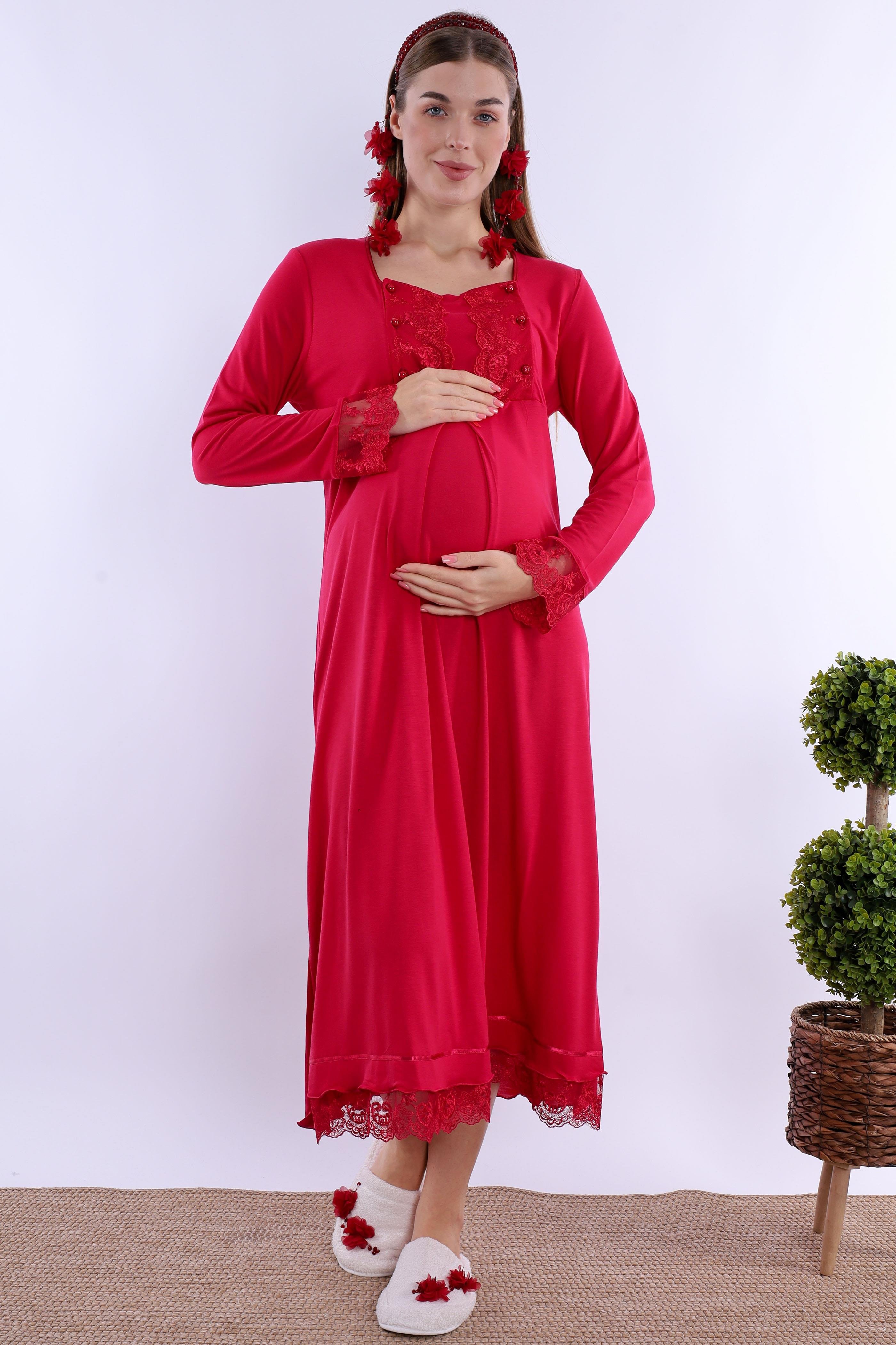 2T30462 Vişne Tesettürlü Hamile Lohusa Set