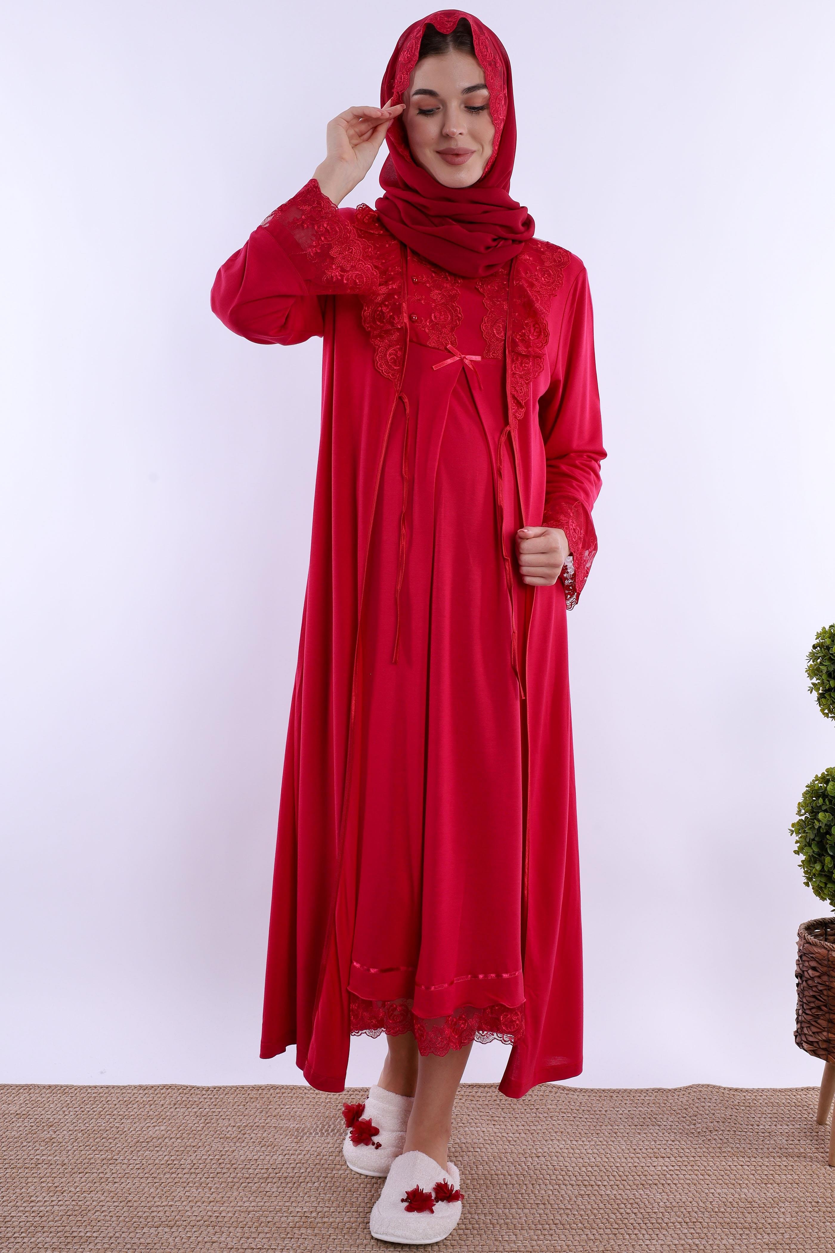 2T30462 Vişne Tesettürlü Hamile Lohusa Set