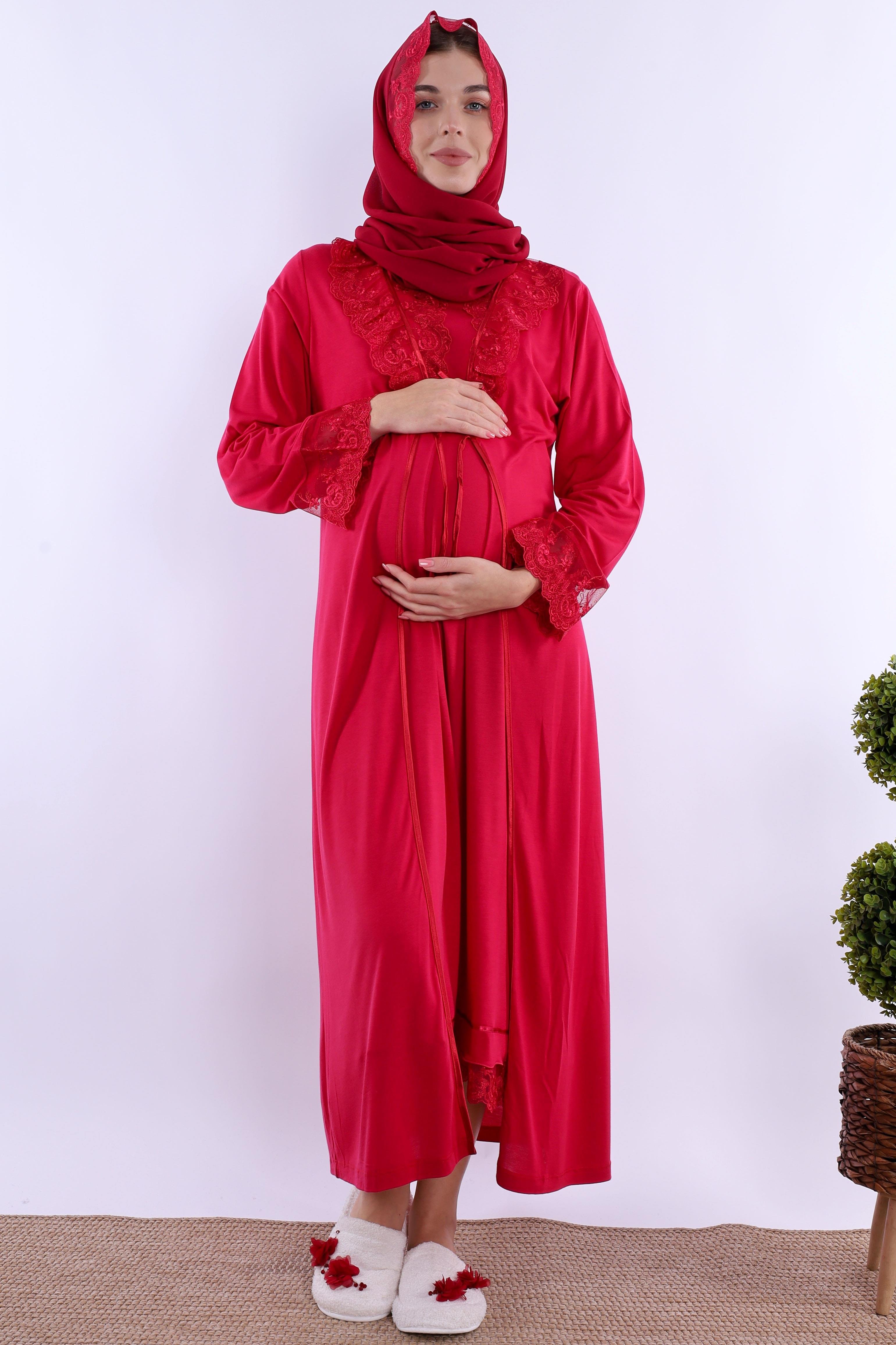 2T30462 Vişne Tesettürlü Hamile Lohusa Set