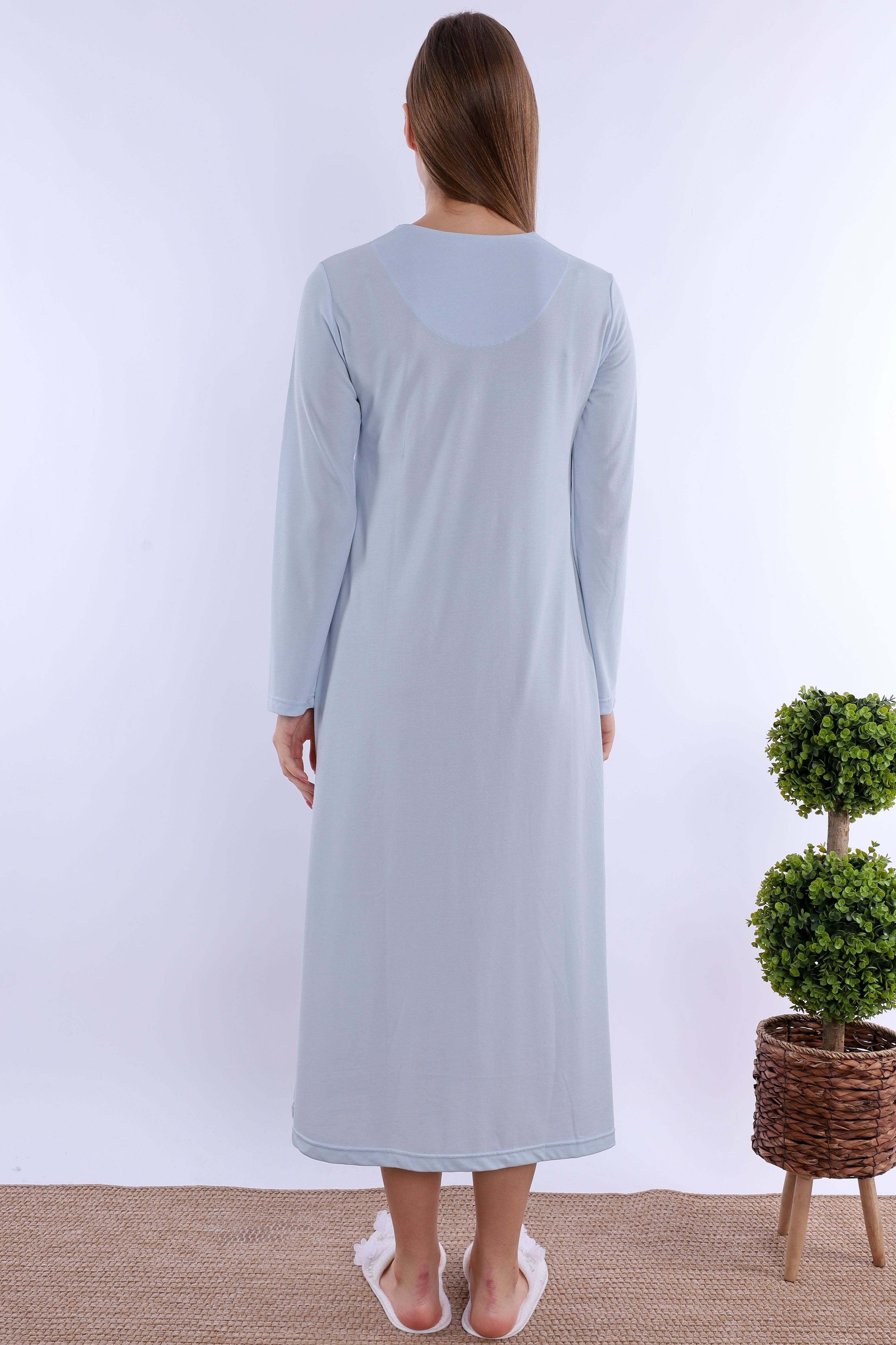 2T54172 Mavi Tesettürlü Sabahlıklı Hamile Lohusa Gecelik Takım