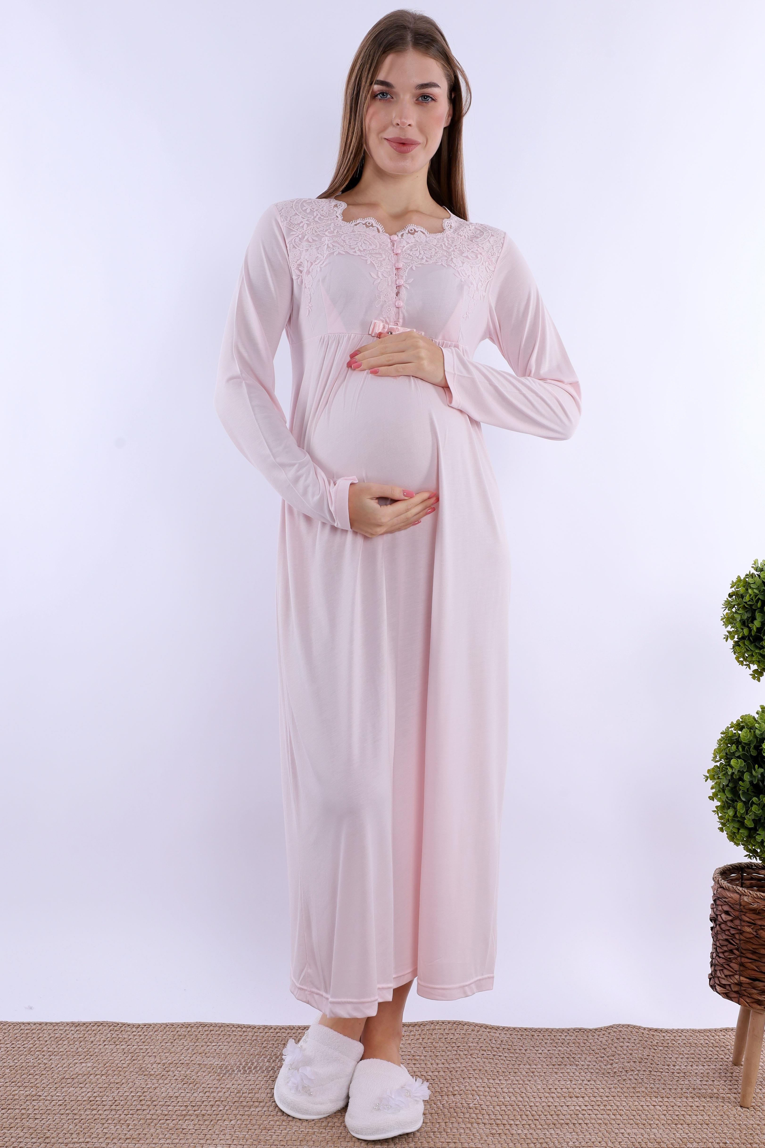 2T54172 Pembe Tesettürlü Sabahlıklı Hamile Lohusa Gecelik Takım