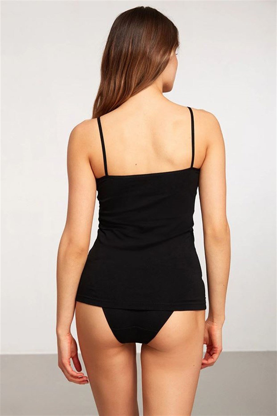 Basic Top Siyah İp Askılı Pamuklu Atlet