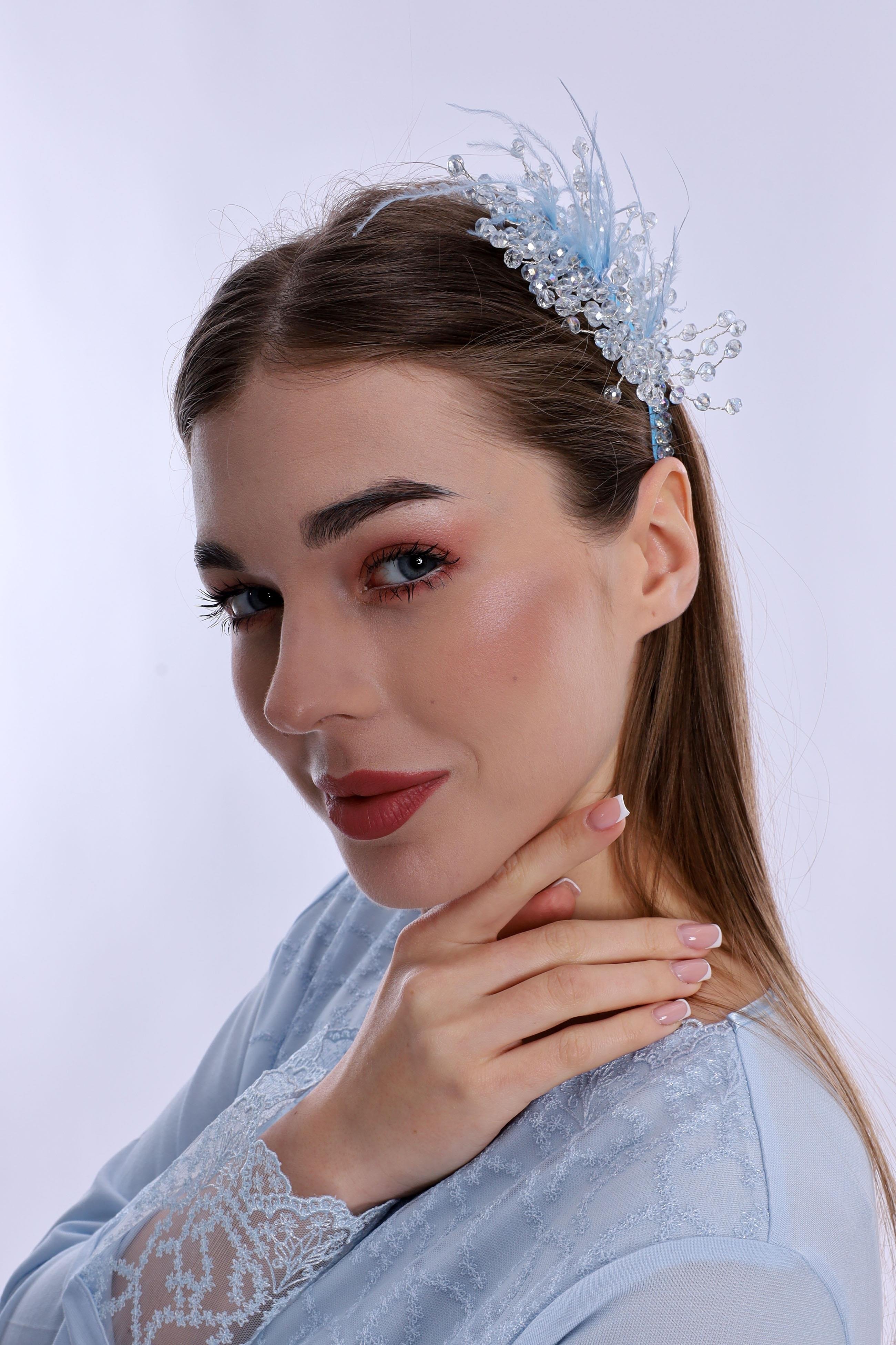 ByLohusa 1015 Mavi İnci Taşlı Lohusa Taç