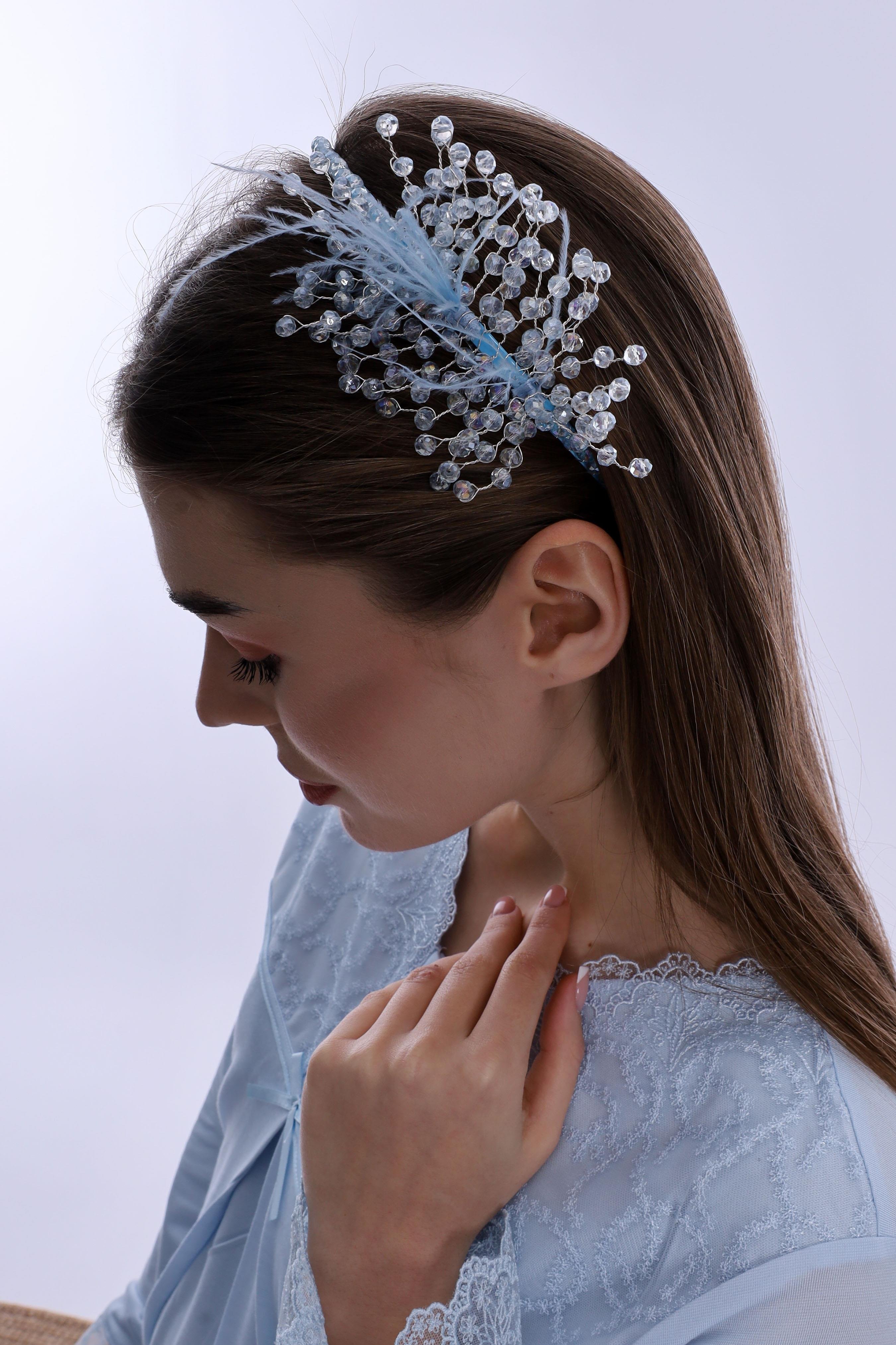 ByLohusa 1015 Mavi İnci Taşlı Lohusa Taç