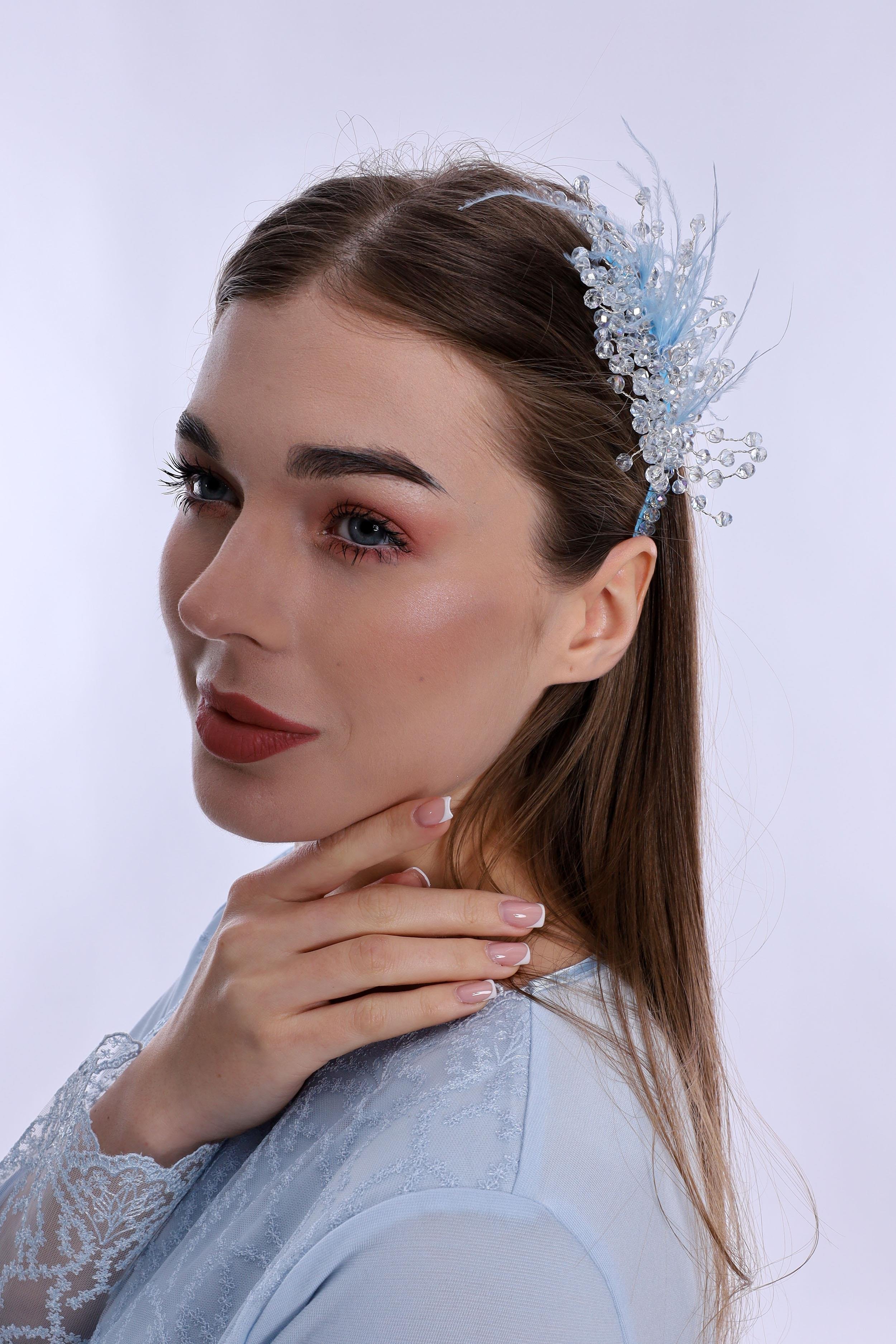 ByLohusa 1015 Mavi İnci Taşlı Lohusa Taç