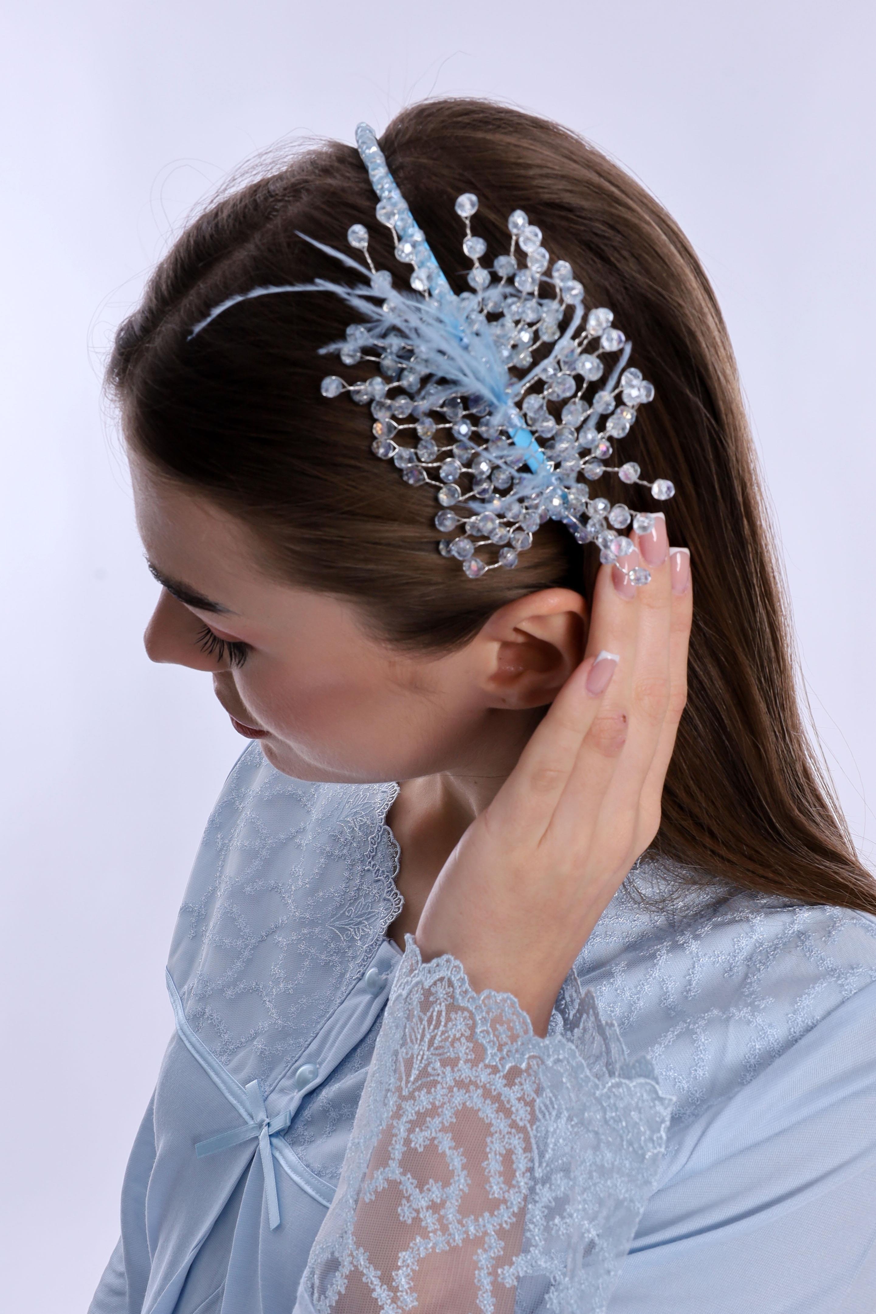 ByLohusa 1015 Mavi İnci Taşlı Lohusa Taç