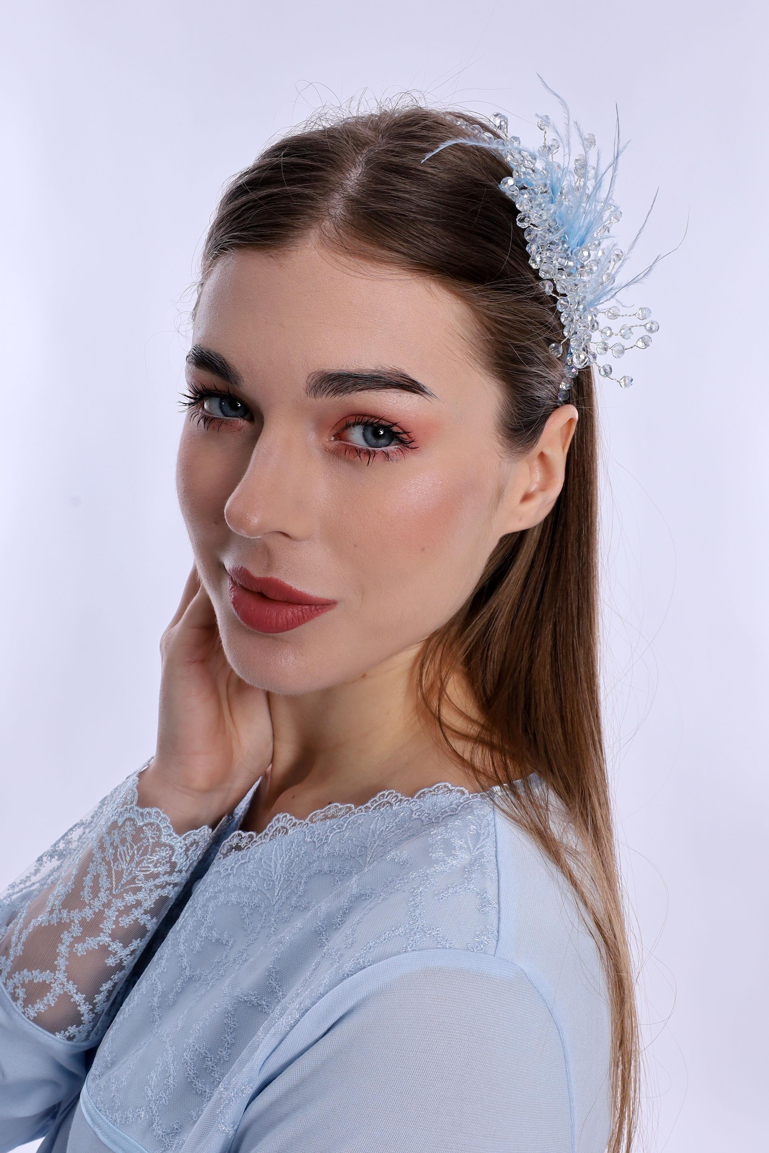 ByLohusa 1015 Mavi İnci Taşlı Lohusa Taç