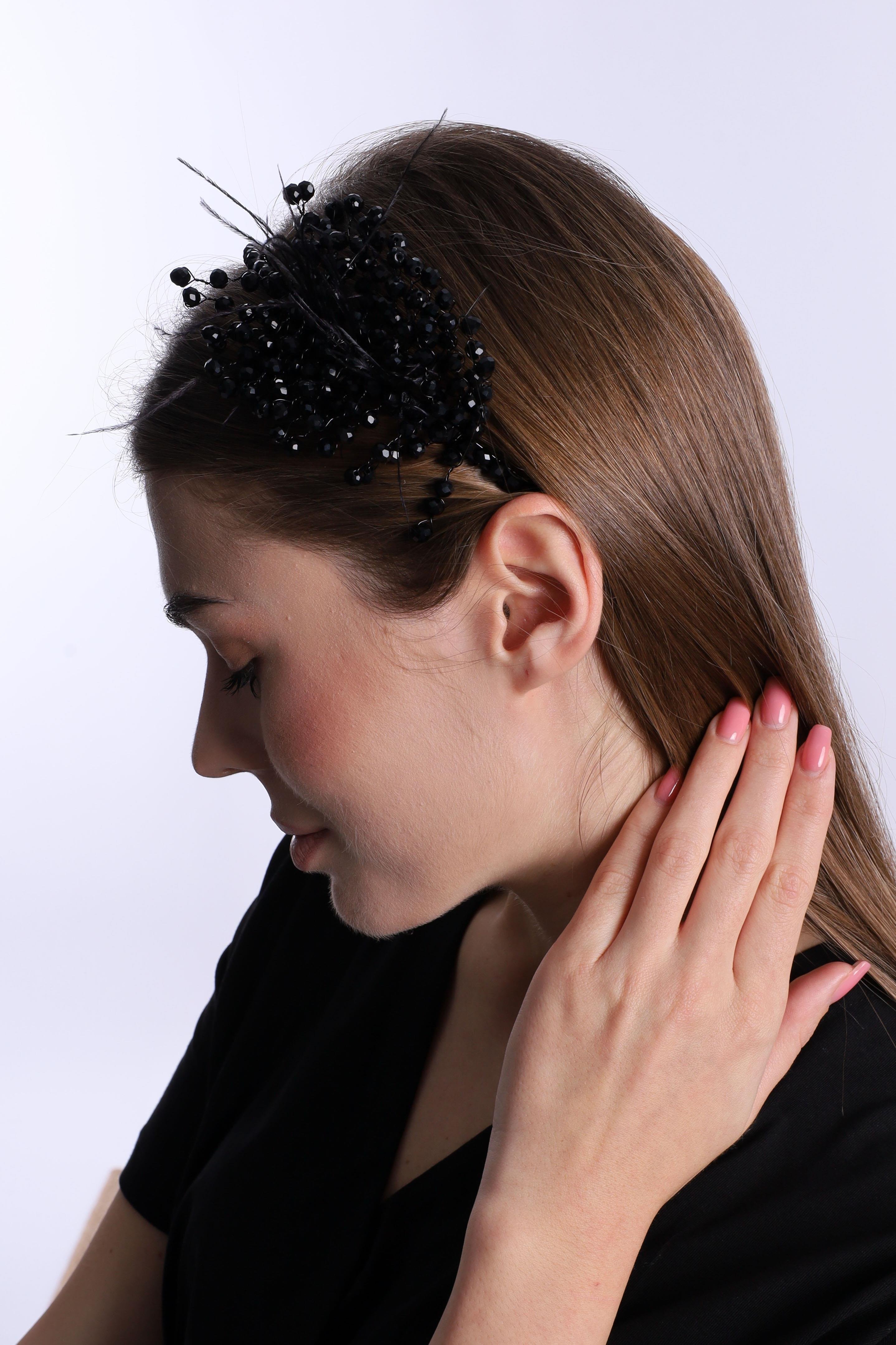 ByLohusa 1015 Siyah İnci Taşlı Lohusa Taç