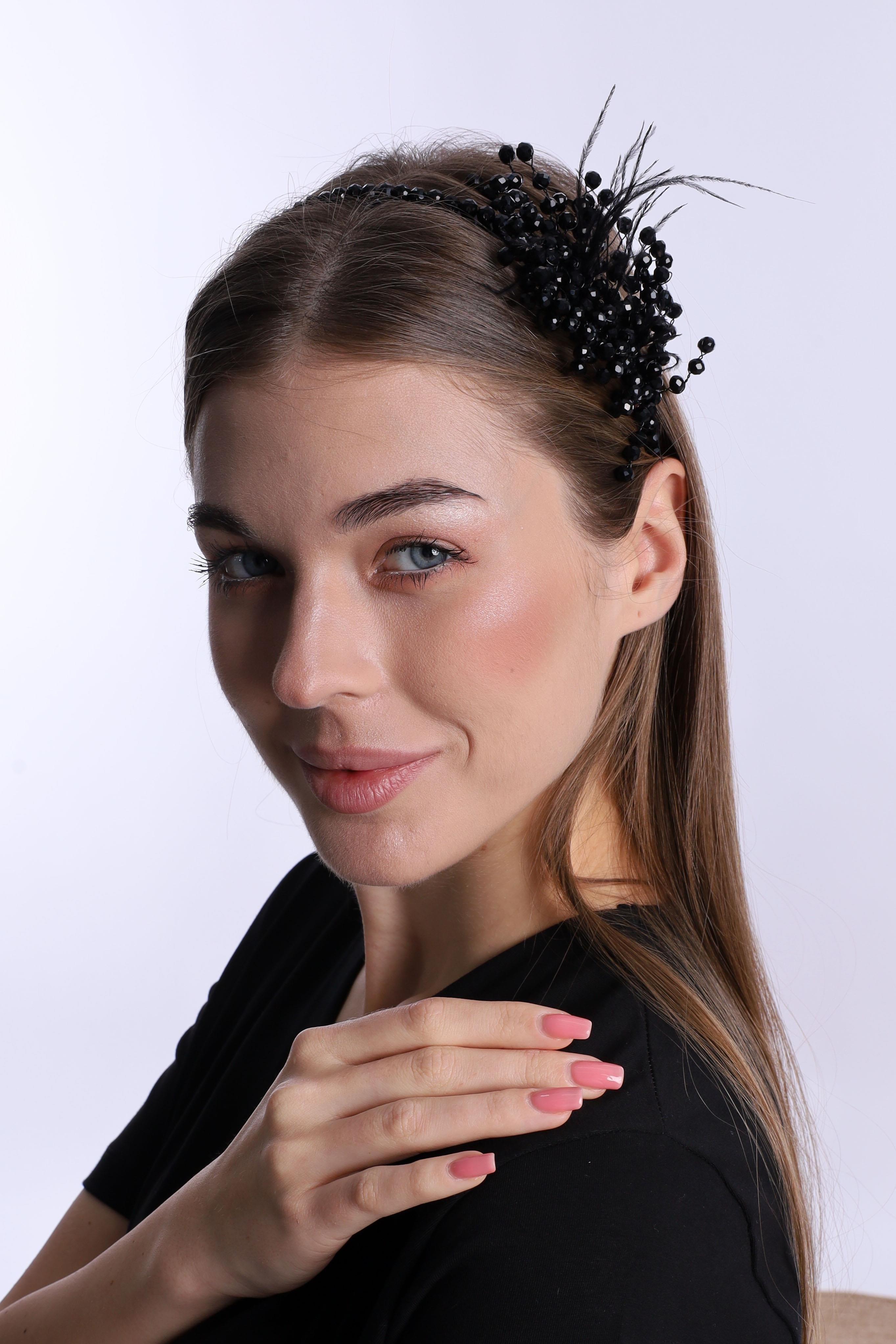 ByLohusa 1015 Siyah İnci Taşlı Lohusa Taç