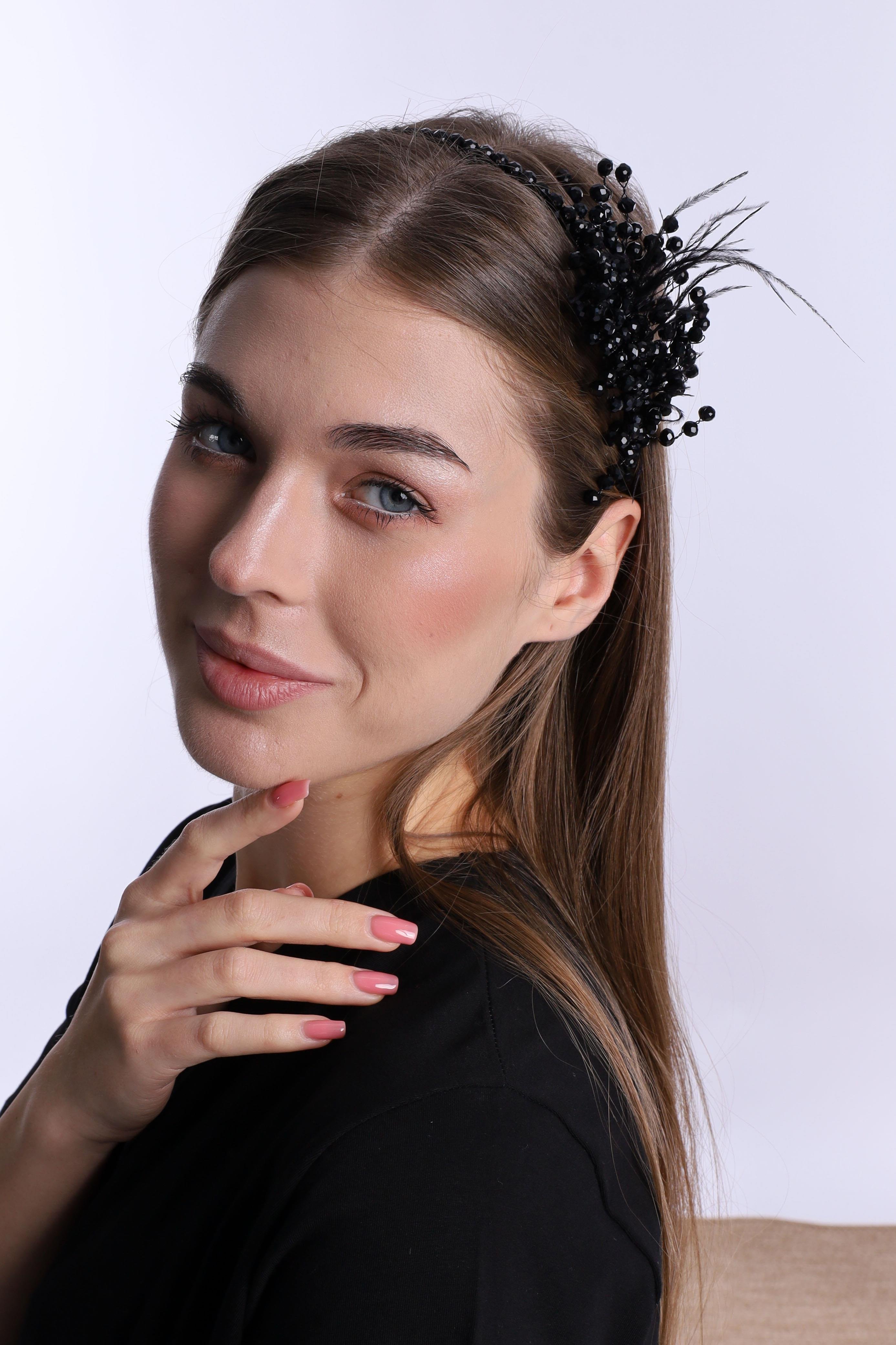 ByLohusa 1015 Siyah İnci Taşlı Lohusa Taç