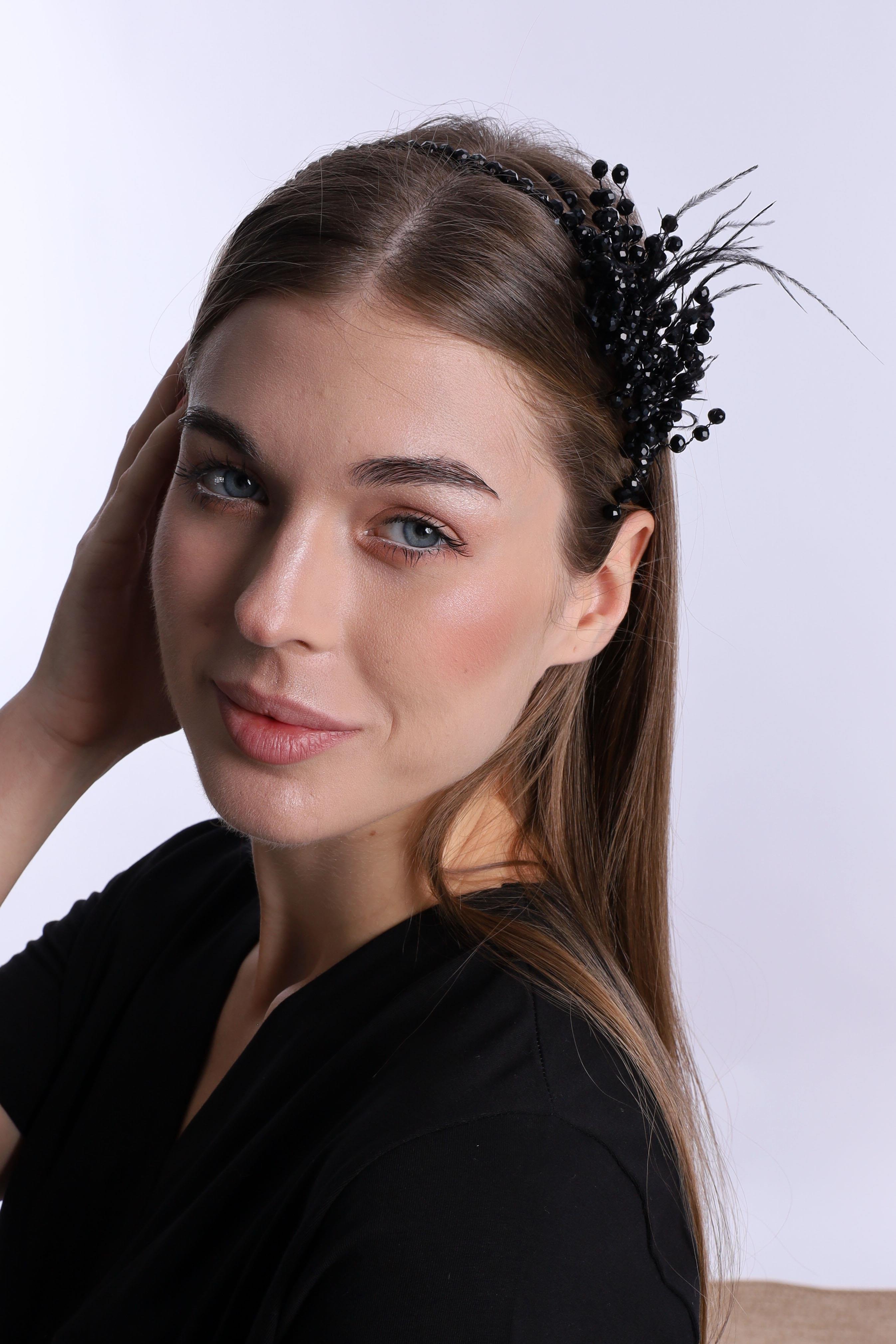 ByLohusa 1015 Siyah İnci Taşlı Lohusa Taç