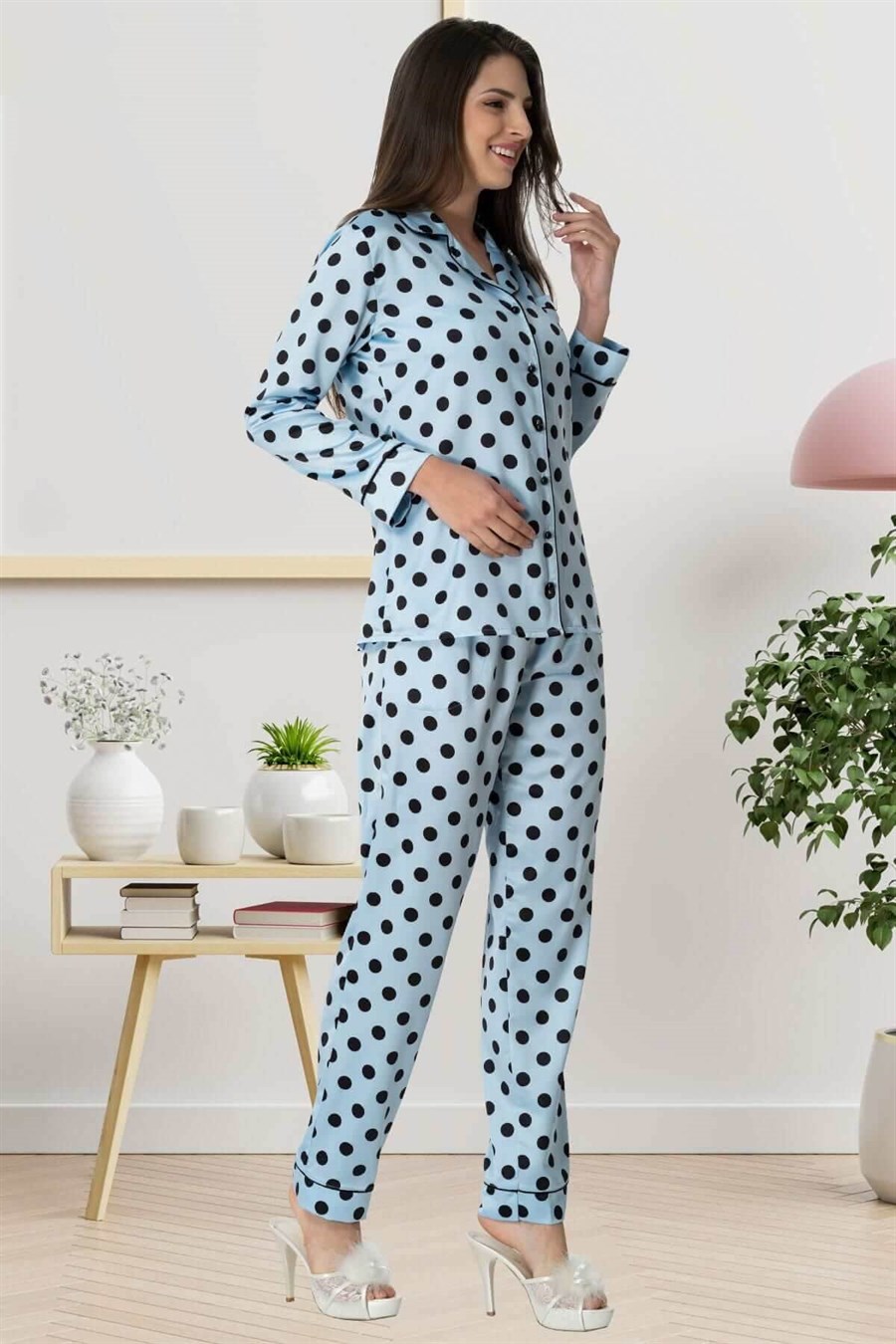 CarpeDiem 1550 Mavi Saten Lohusa Pijama Takımı