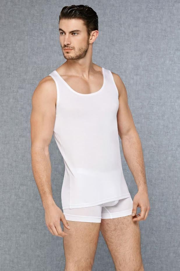 Doreanse 2000 Beyaz Erkek Micro Modal Geniş Yaka Atlet