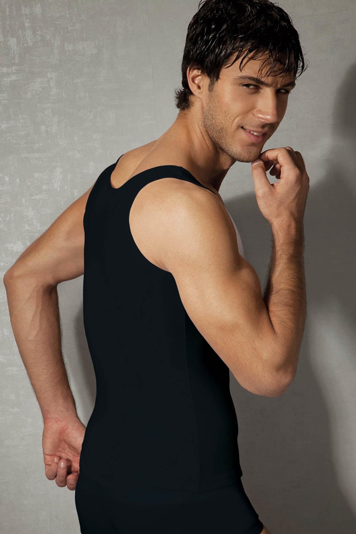 Doreanse 2255 Siyah Erkek Modal Pamuklu Kare Yaka Atlet