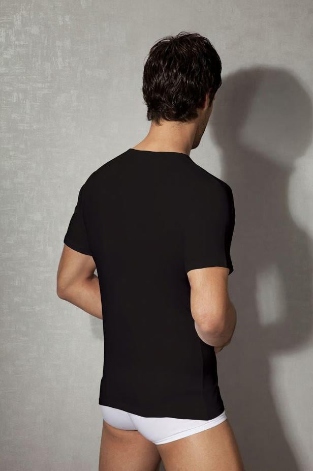 Doreanse 2810 Siyah Erkek Pamuklu V Yaka Kısa Kol Tişört