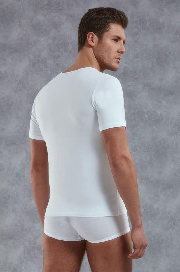 Doreanse 2820 Beyaz Erkek Modal Derin V Yaka Kısa Kol Tişört