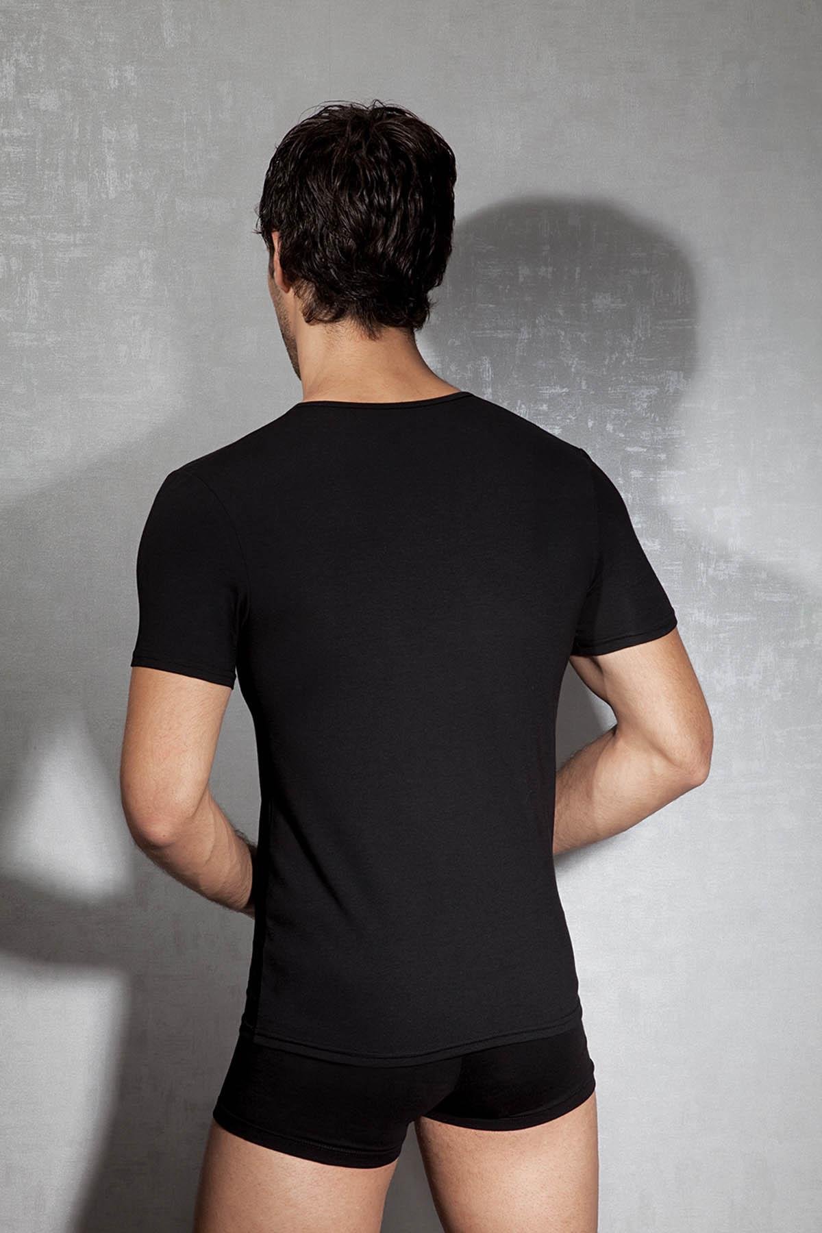 Doreanse 2820 Siyah Erkek Modal Derin V Yaka Kısa Kol Tişört