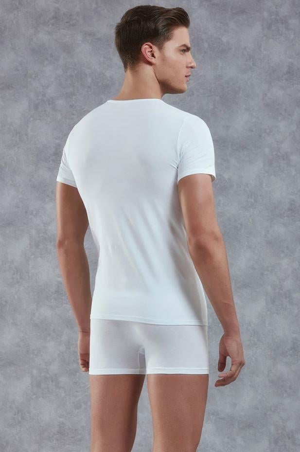 Doreanse 2855 Beyaz Erkek Modal V Yaka Kısa Kol Tişört