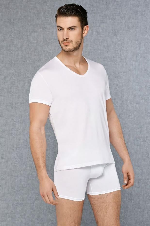 Doreanse 2865 Beyaz Erkek V Yaka Kısa Kol Tişört