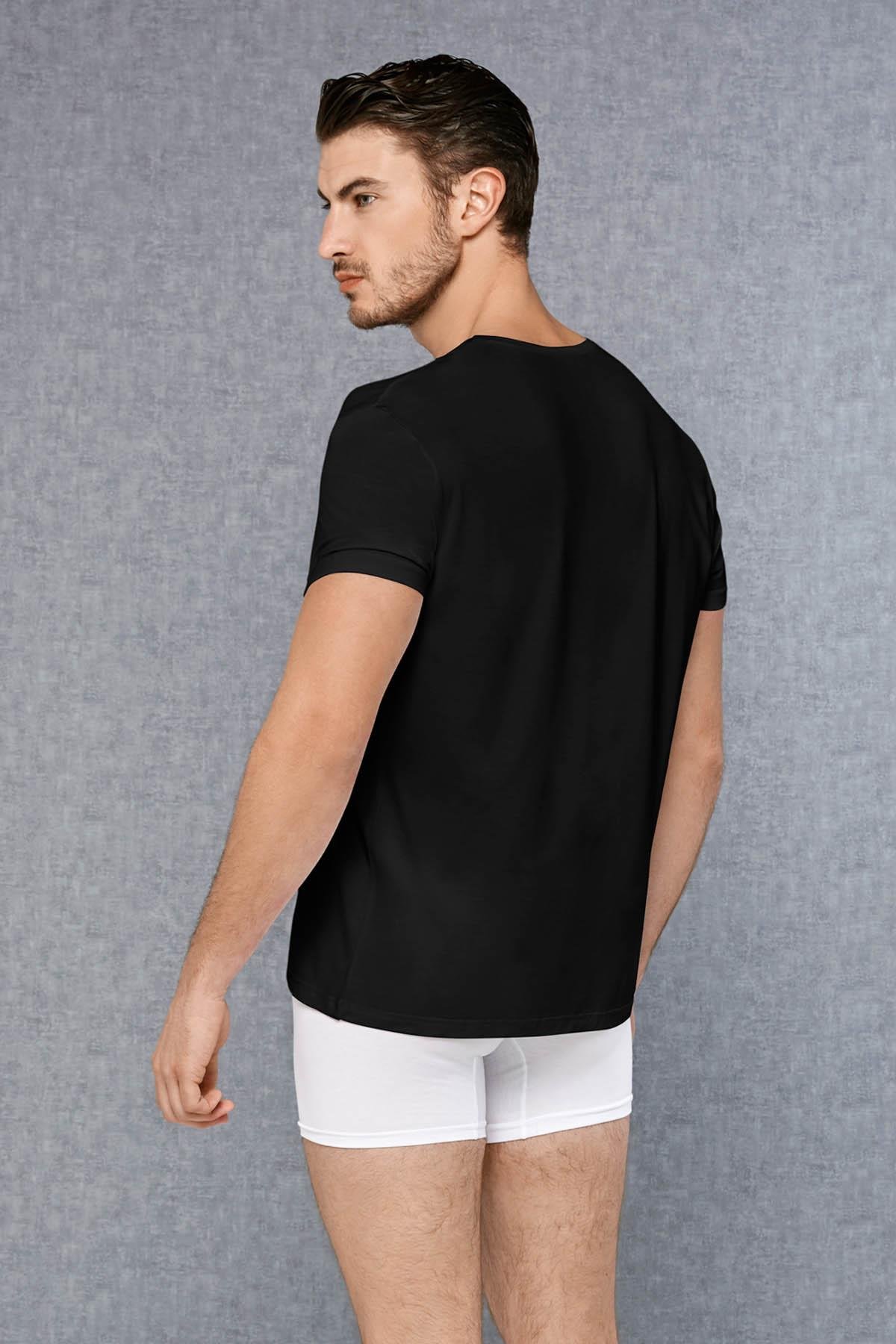 Doreanse 2865 Siyah Erkek V Yaka Kısa Kol Tişört