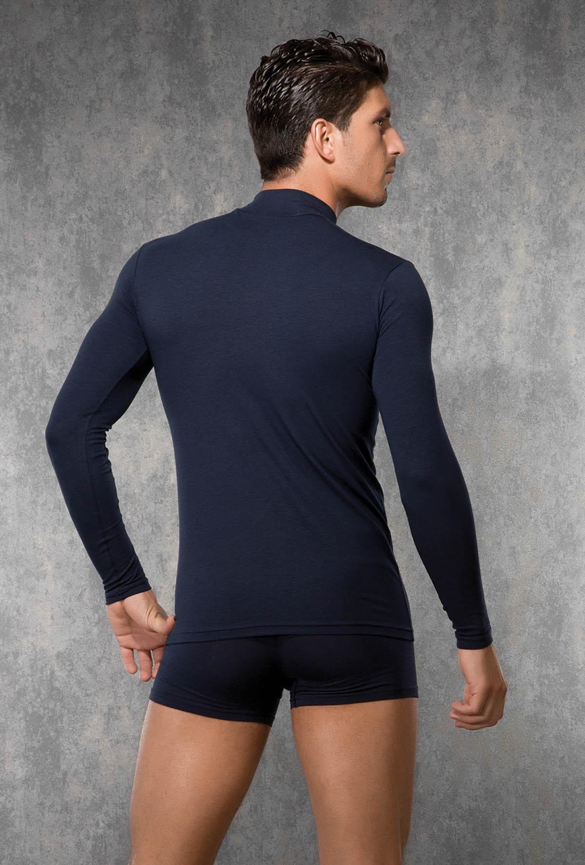 Doreanse 2930 Lacivert Erkek Modal Boğazlı Yaka Uzun Kol Tişört