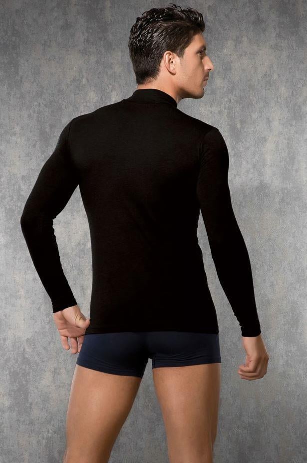 Doreanse 2930 Siyah Erkek Modal Boğazlı Yaka Uzun Kol Tişört