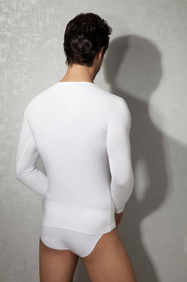 Doreanse 2955 Beyaz Erkek Modal Geniş Yaka Uzun Kol Tişört