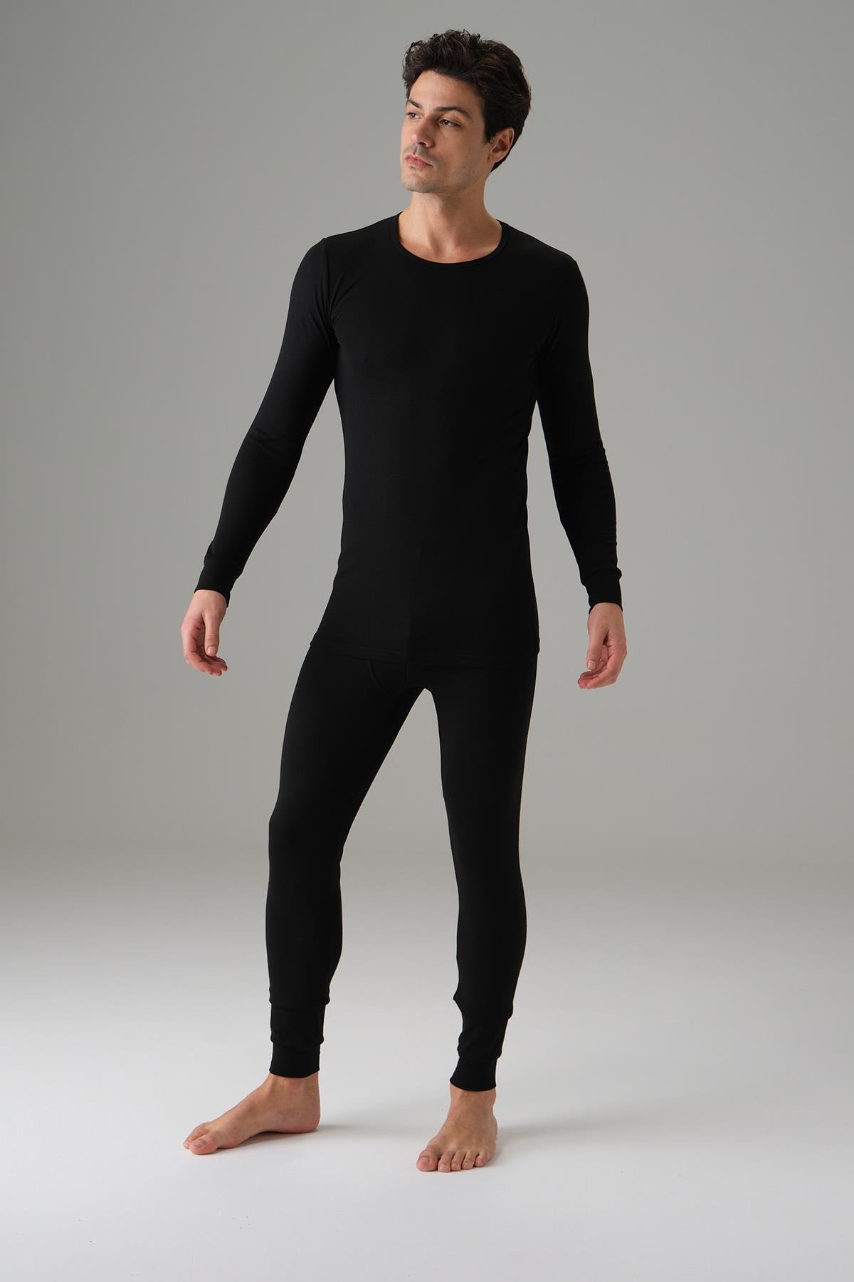 Doreanse 2962 Siyah Erkek Termal Bisiklet Yaka Uzun Kol Tişört