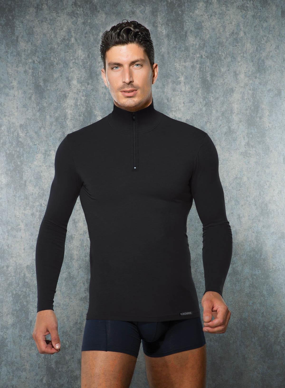 Doreanse 2975 Siyah Erkek Viloft Termal Fermuarlı Uzun Kol Tişört