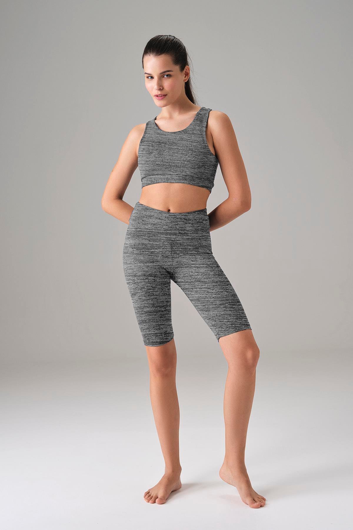 Doreanse 8037 Gri Kadın Torparlayıcı Orta Bel Bisikletçi Spor Tayt