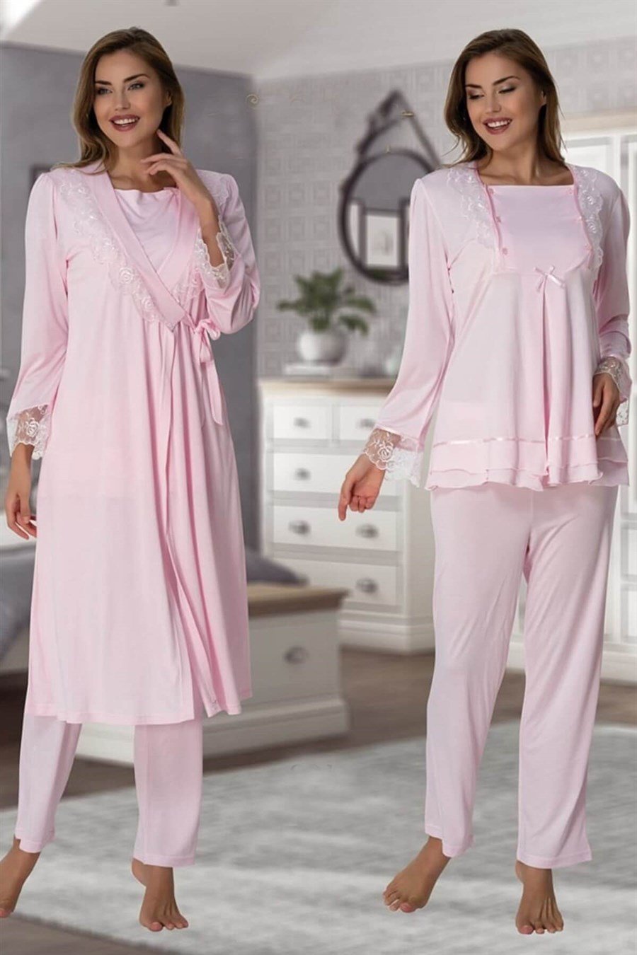 Effortt 2018 Pembe Sabahlıklı Lohusa Pijama Takımı