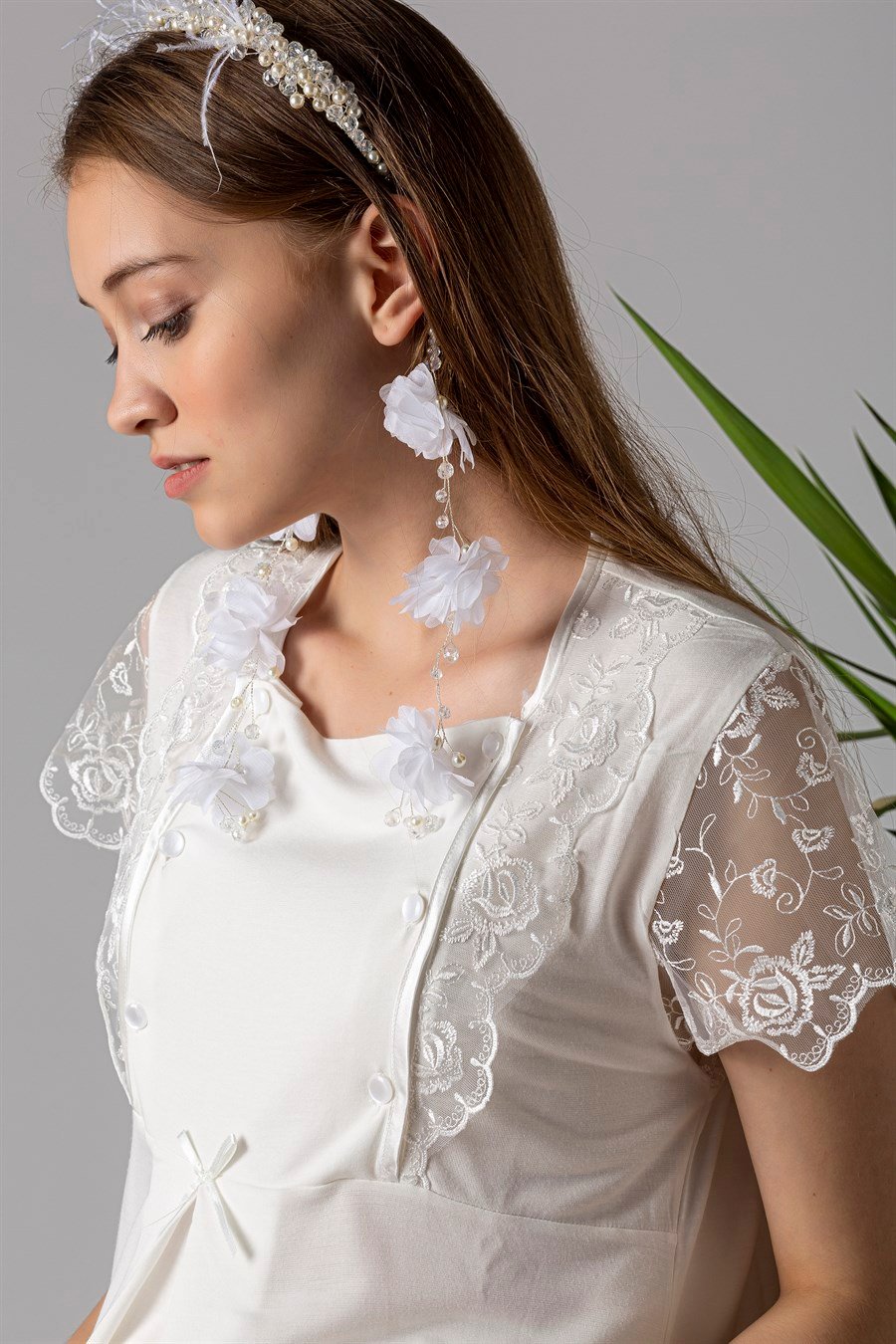 Effortt 22055 Ekru Sabahlıklı Lohusa Gecelik Takım