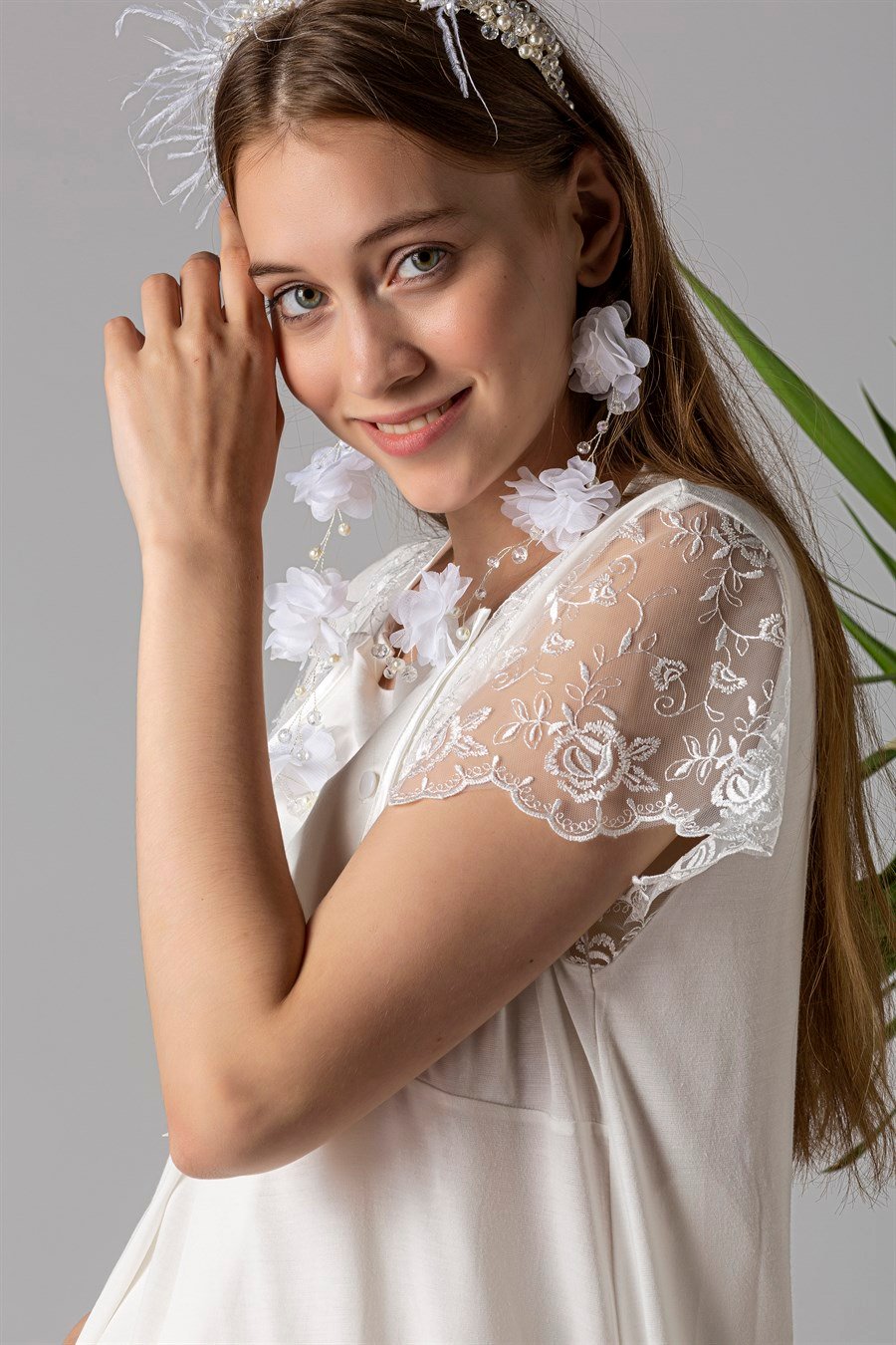 Effortt 22055 Ekru Sabahlıklı Lohusa Gecelik Takım