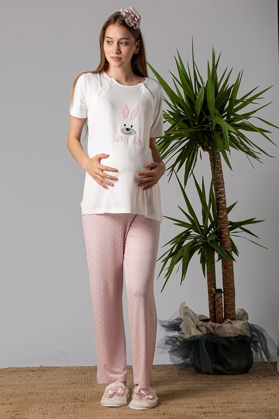 Effortt 22070 Pembe Sabahlıklı Hamile Lohusa Pijama Takımı