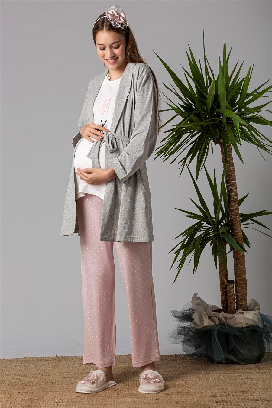 Effortt 22070 Pembe Sabahlıklı Hamile Lohusa Pijama Takımı