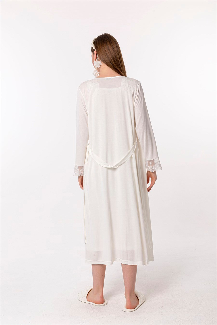 Effortt 22302 Ekru Sabahlıklı Hamile Lohusa Gecelik Takım