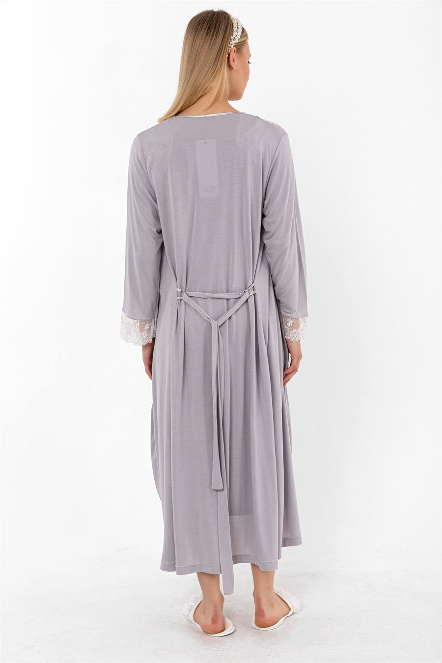 Effortt 22302 Gri Sabahlıklı Hamile Lohusa Gecelik Takım