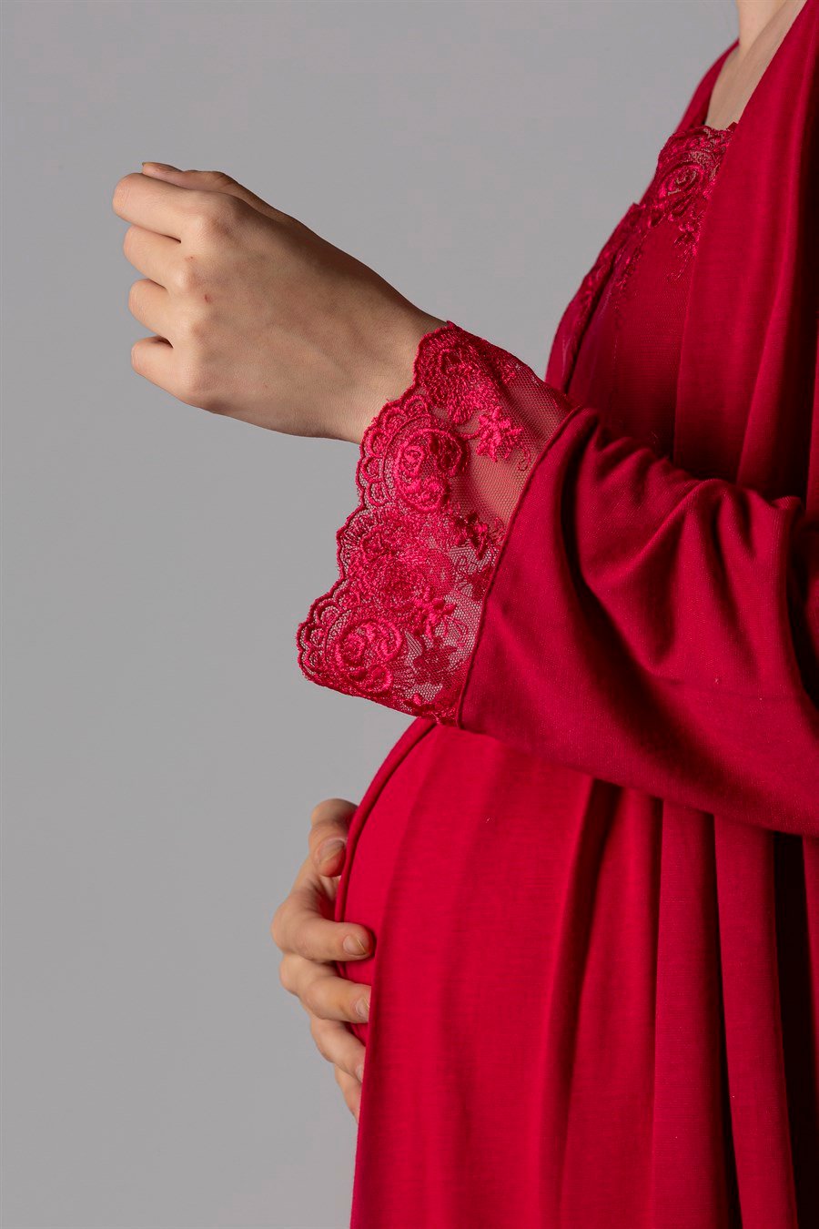 Effortt 22302 Vişne Sabahlıklı Hamile Lohusa Gecelik Takım