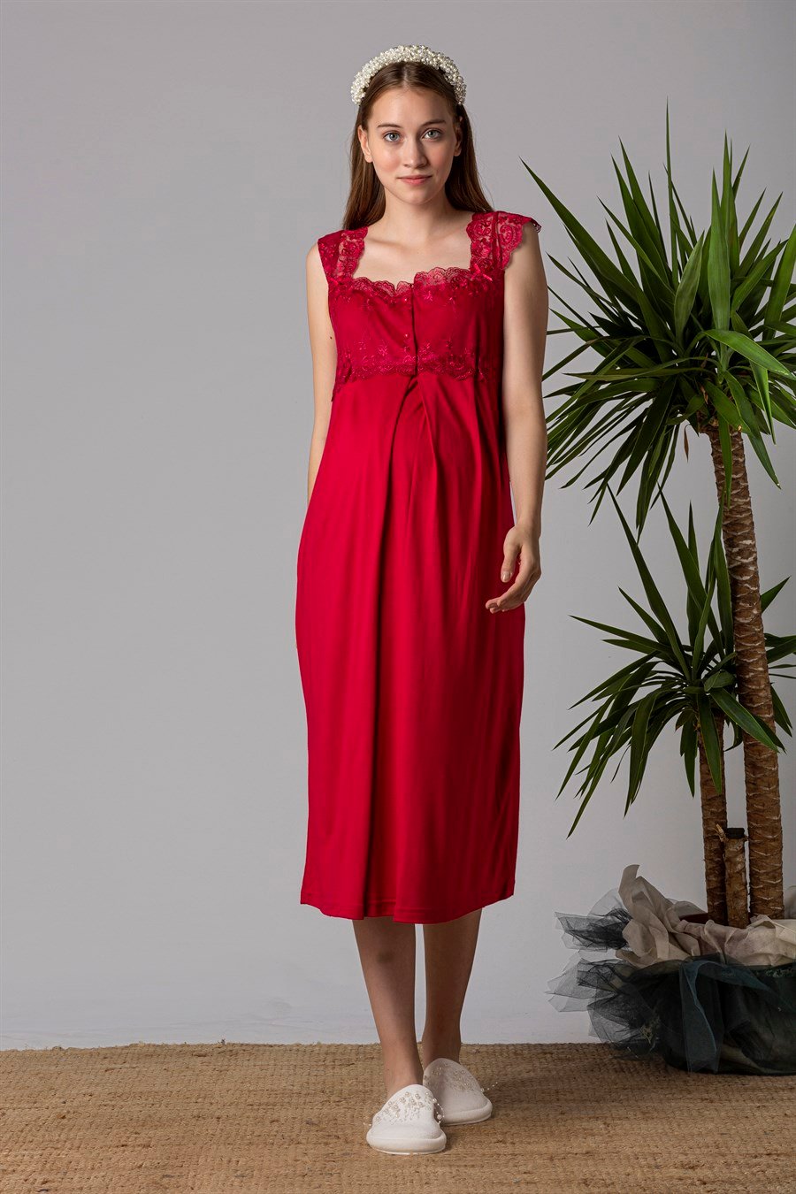 Effortt 22302 Vişne Sabahlıklı Hamile Lohusa Gecelik Takım