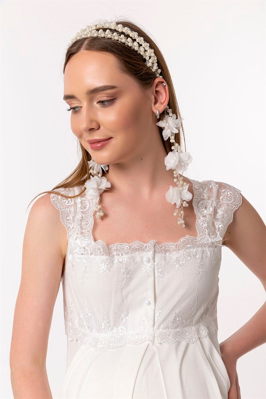 Effortt 22304 Ekru Dantelli Hamile Lohusa Gecelik