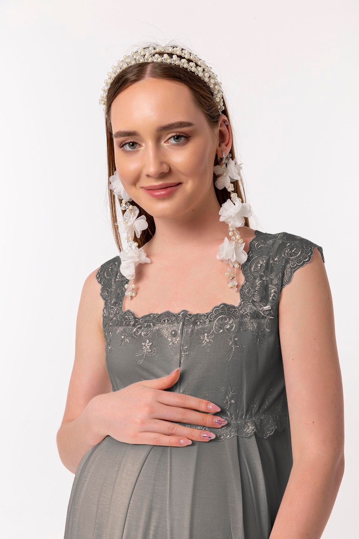 Effortt 22304 Füme Dantelli Hamile Lohusa Gecelik