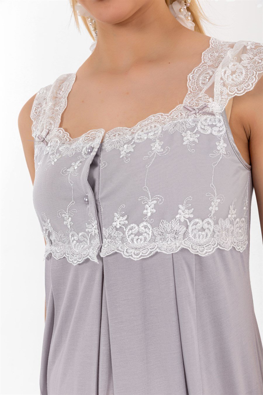 Effortt 22304 Gri Dantelli Hamile Lohusa Gecelik