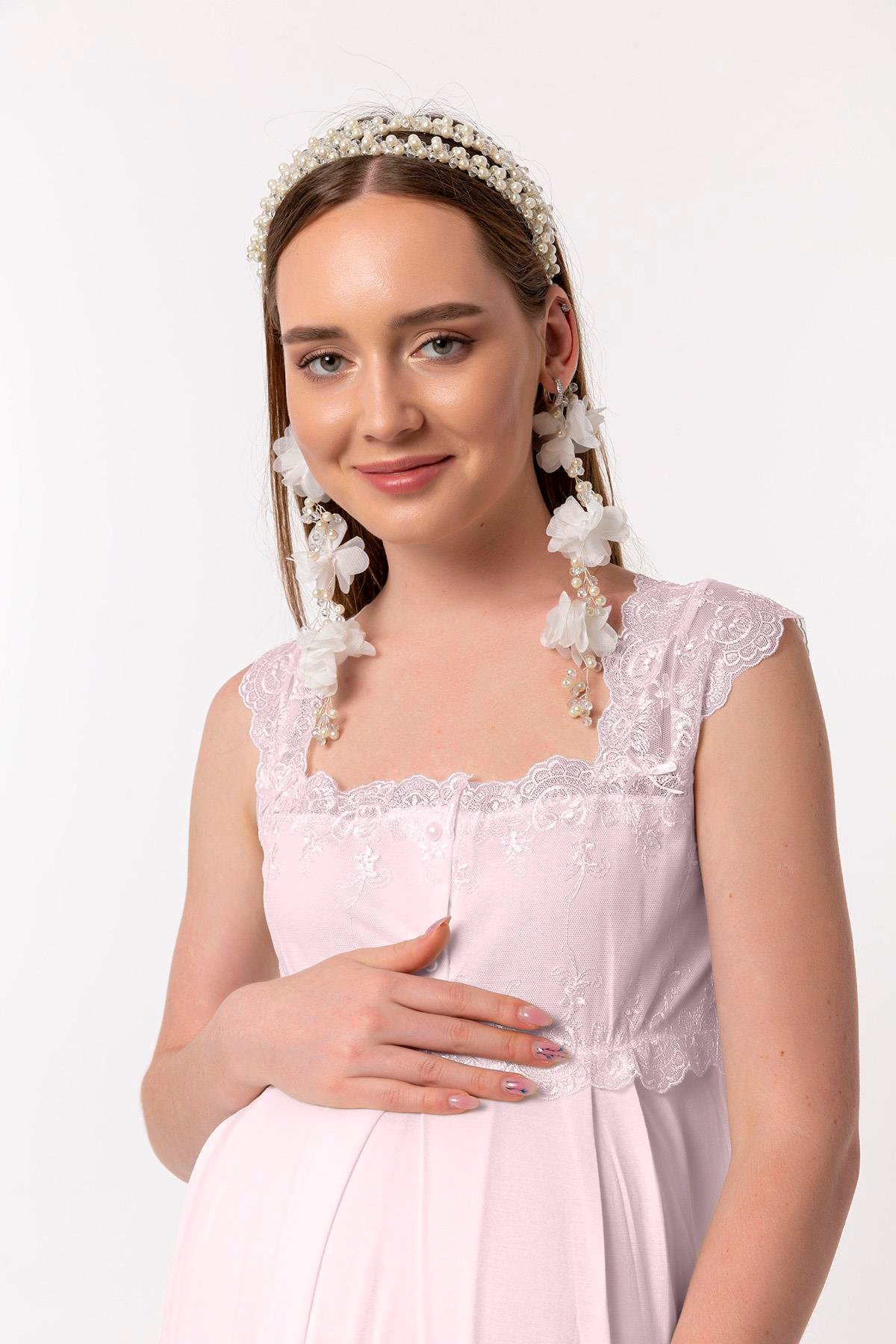 Effortt 22304 Pembe Dantelli Hamile Lohusa Gecelik