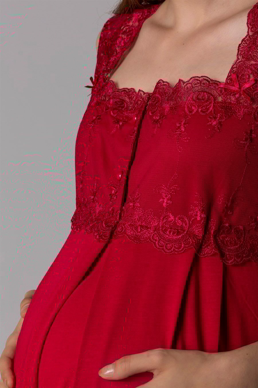 Effortt 22304 Vişne Dantelli Hamile Lohusa Gecelik